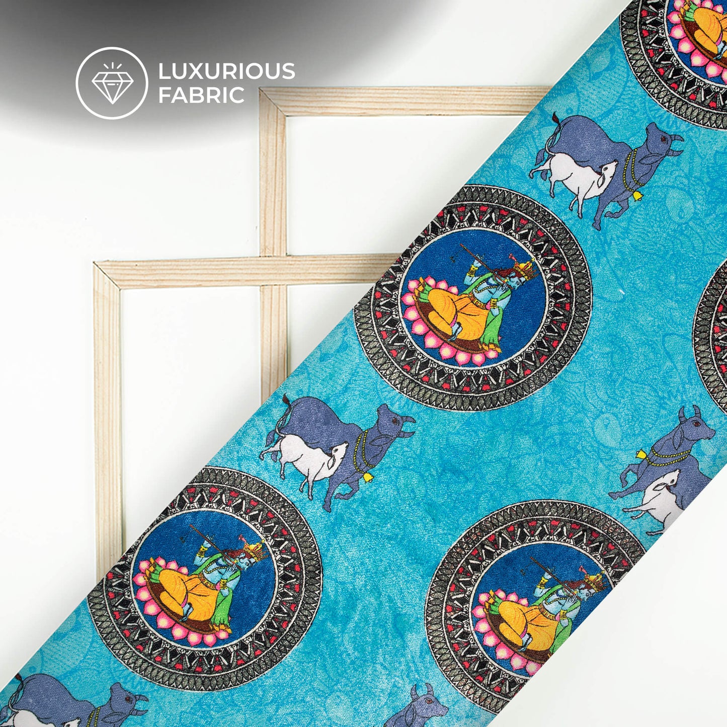 Sky Blue Madhuvanii Digital Print Premium Velvet Fabric