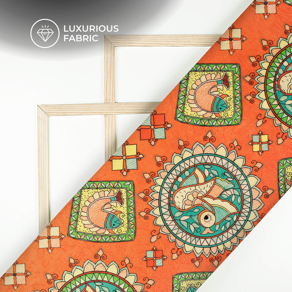 Royal Orange Madhuvanii Digital Print Premium Velvet Fabric