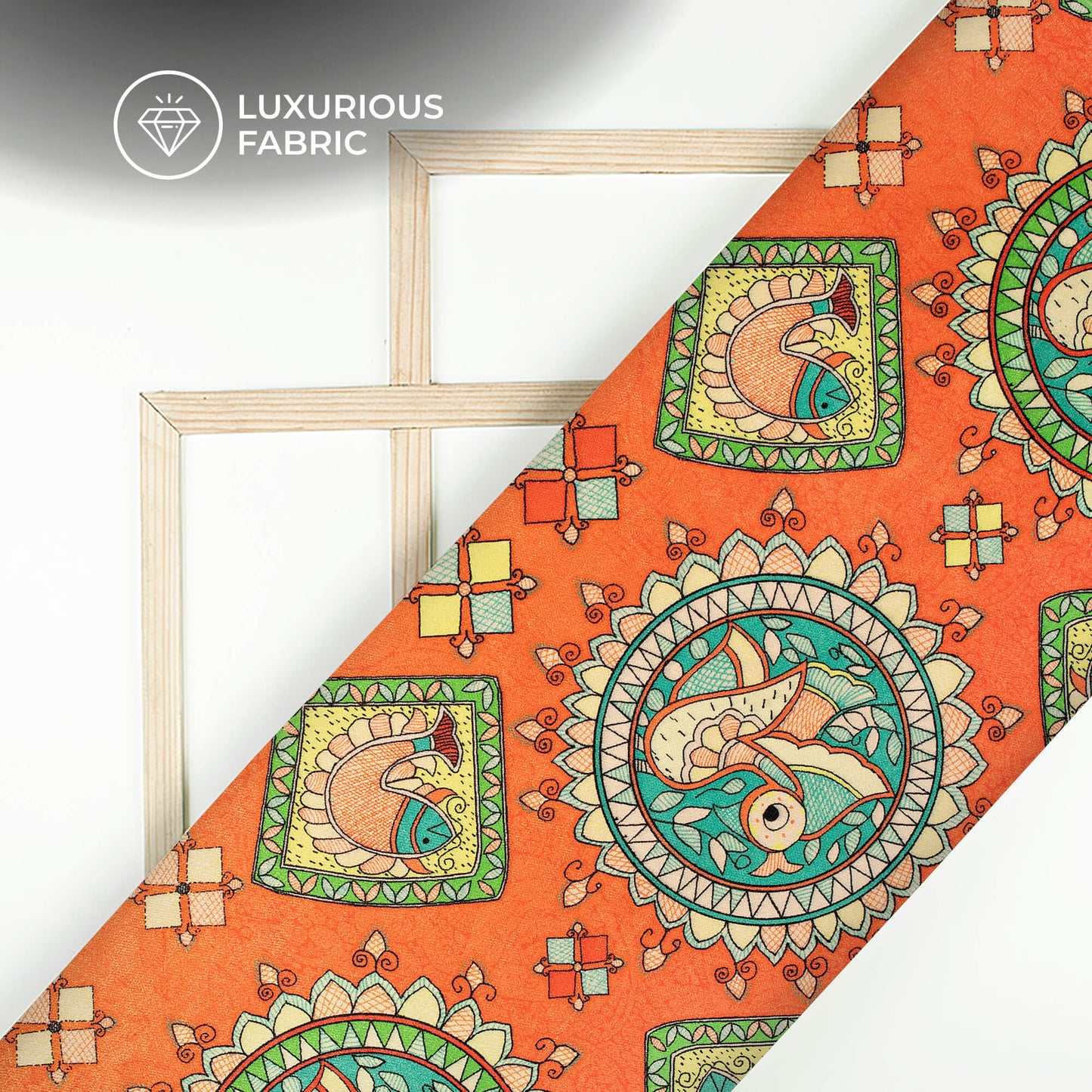 Royal Orange Madhuvanii Digital Print Premium Velvet Fabric