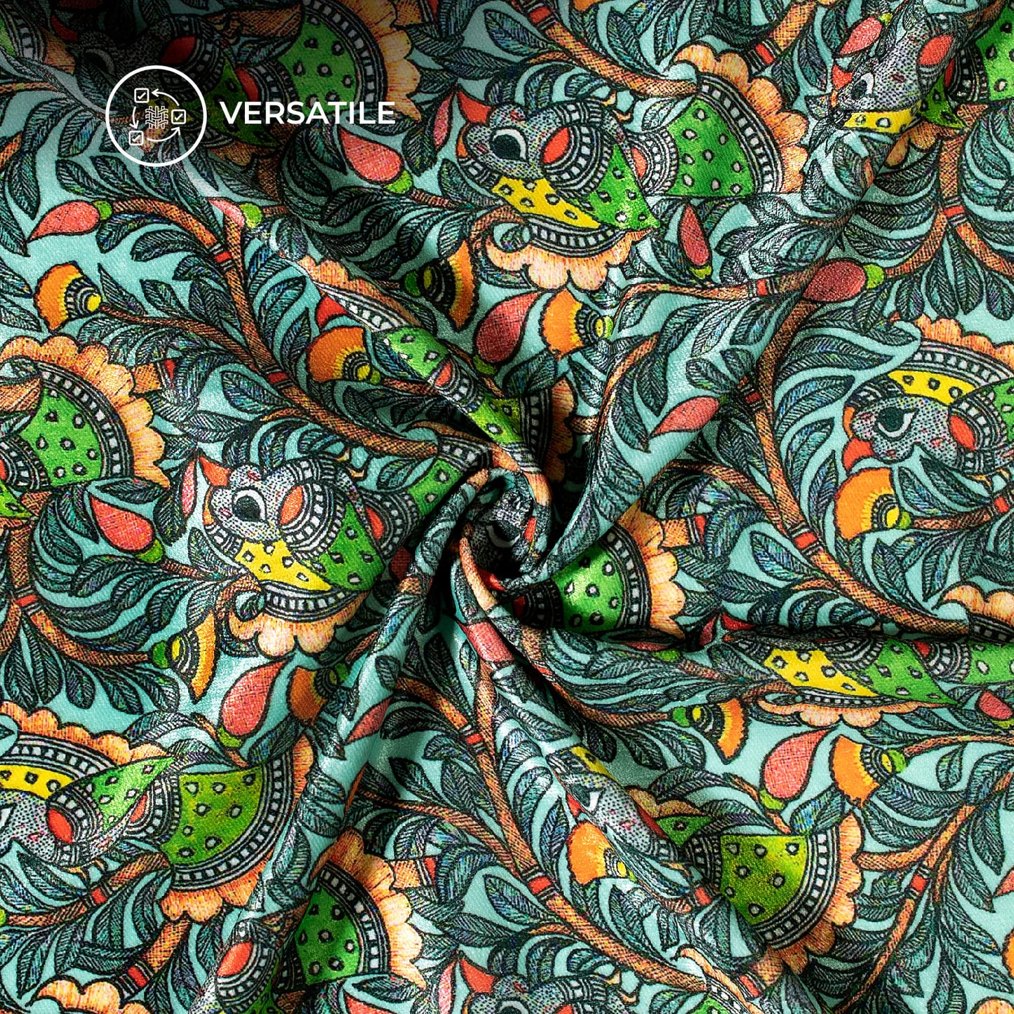 Black And Parrot Green Madhuvanii Digital Print Premium Velvet Fabric