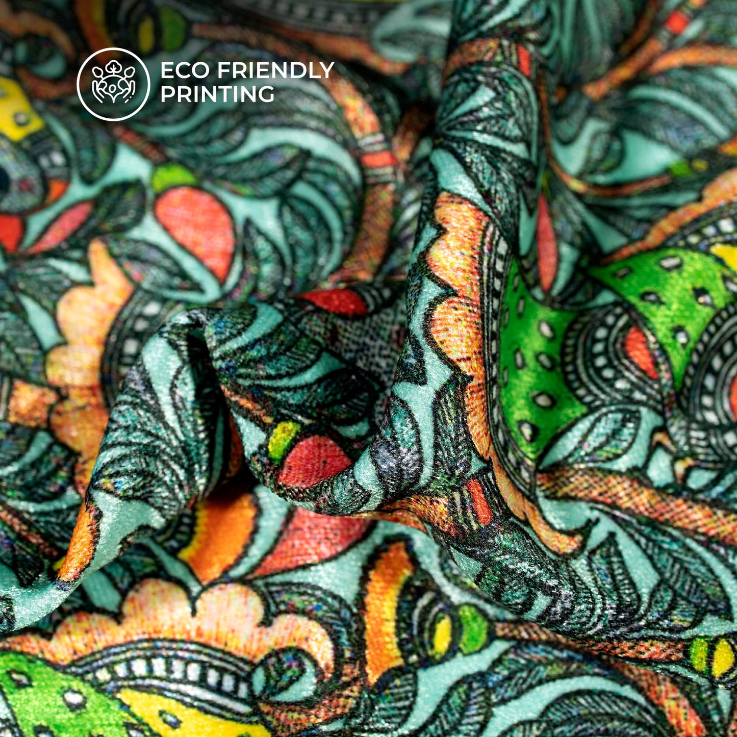 Black And Parrot Green Madhuvanii Digital Print Premium Velvet Fabric