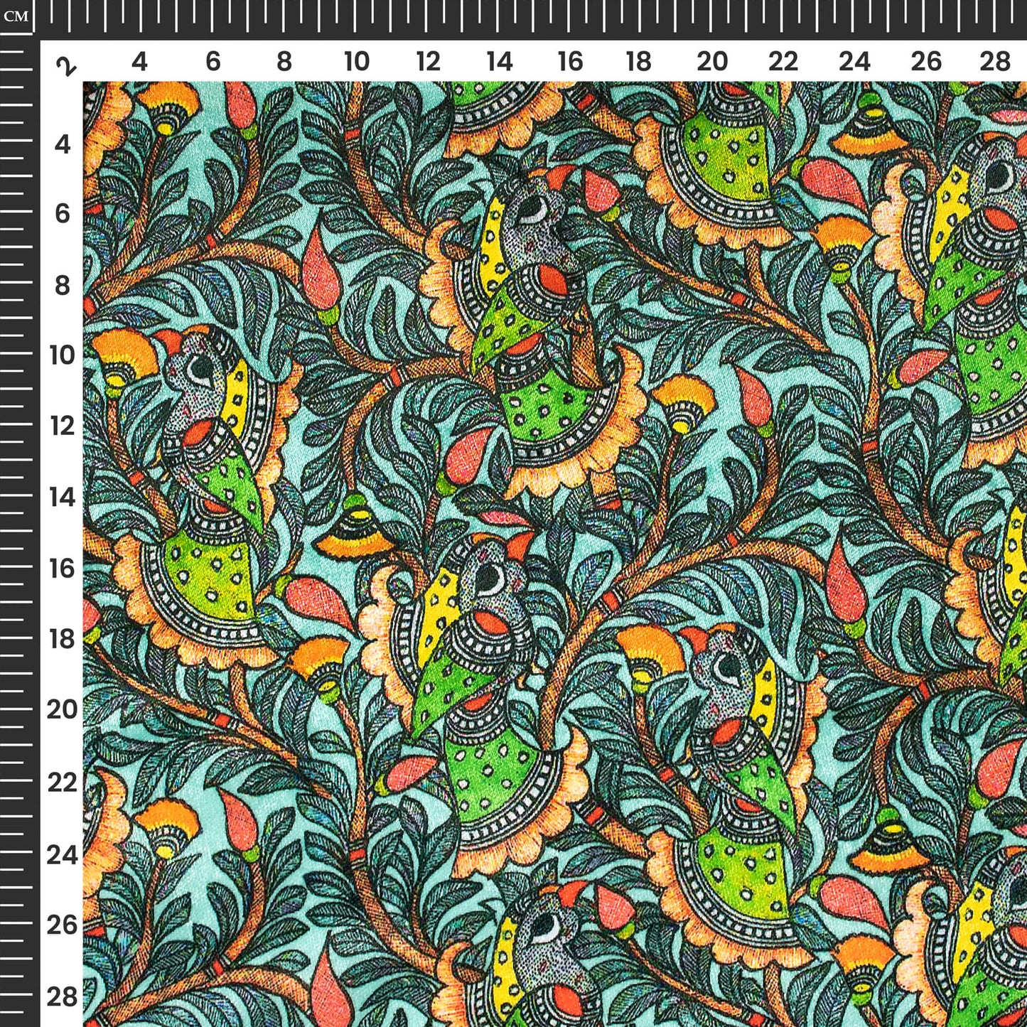 Black And Parrot Green Madhuvanii Digital Print Premium Velvet Fabric