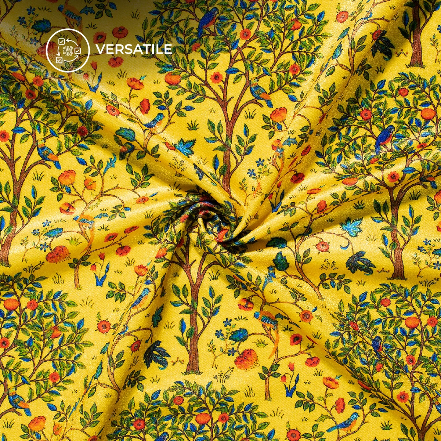 Fleaxen Yellow Madhubani Digital Print Premium Velvet Fabric