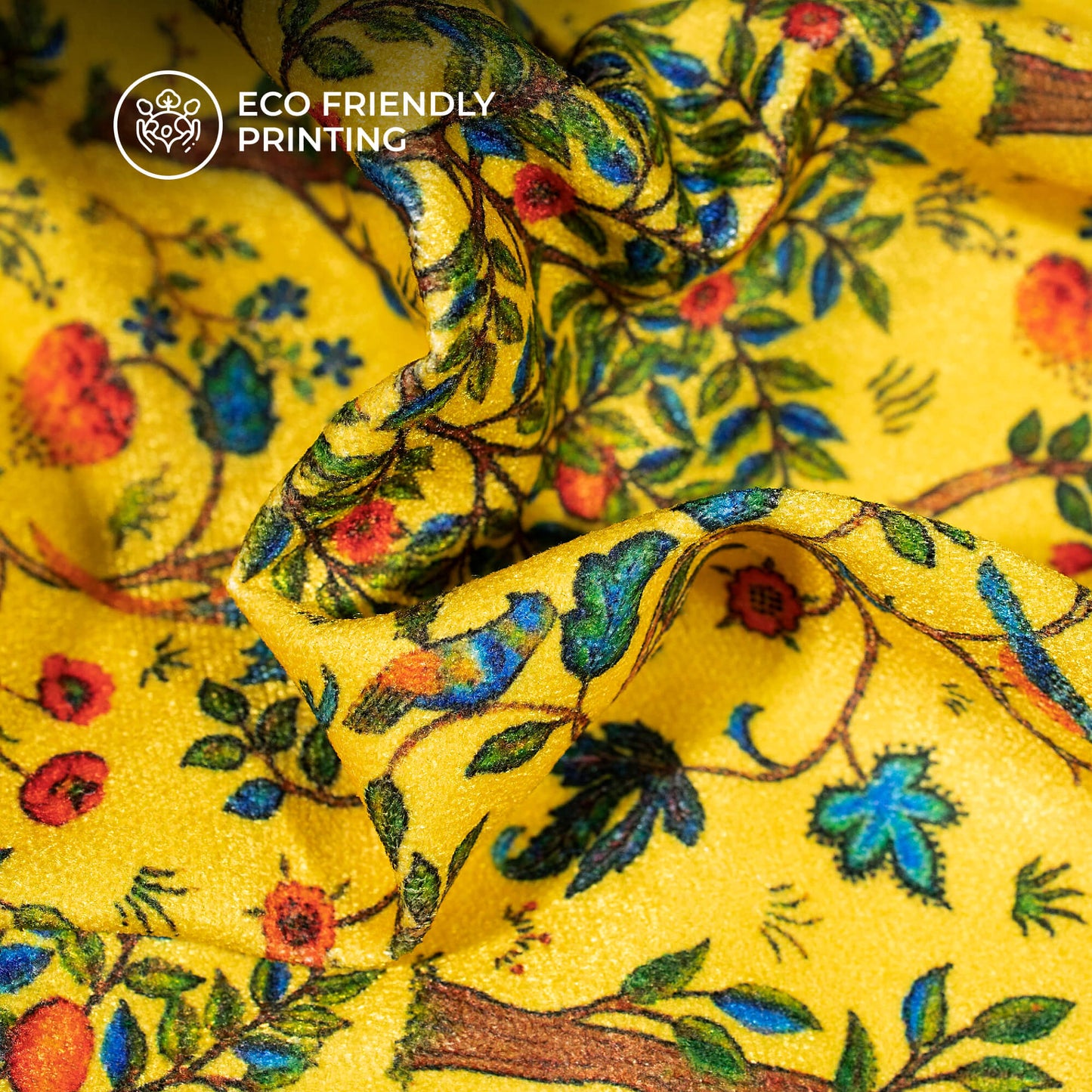 Fleaxen Yellow Madhubani Digital Print Premium Velvet Fabric