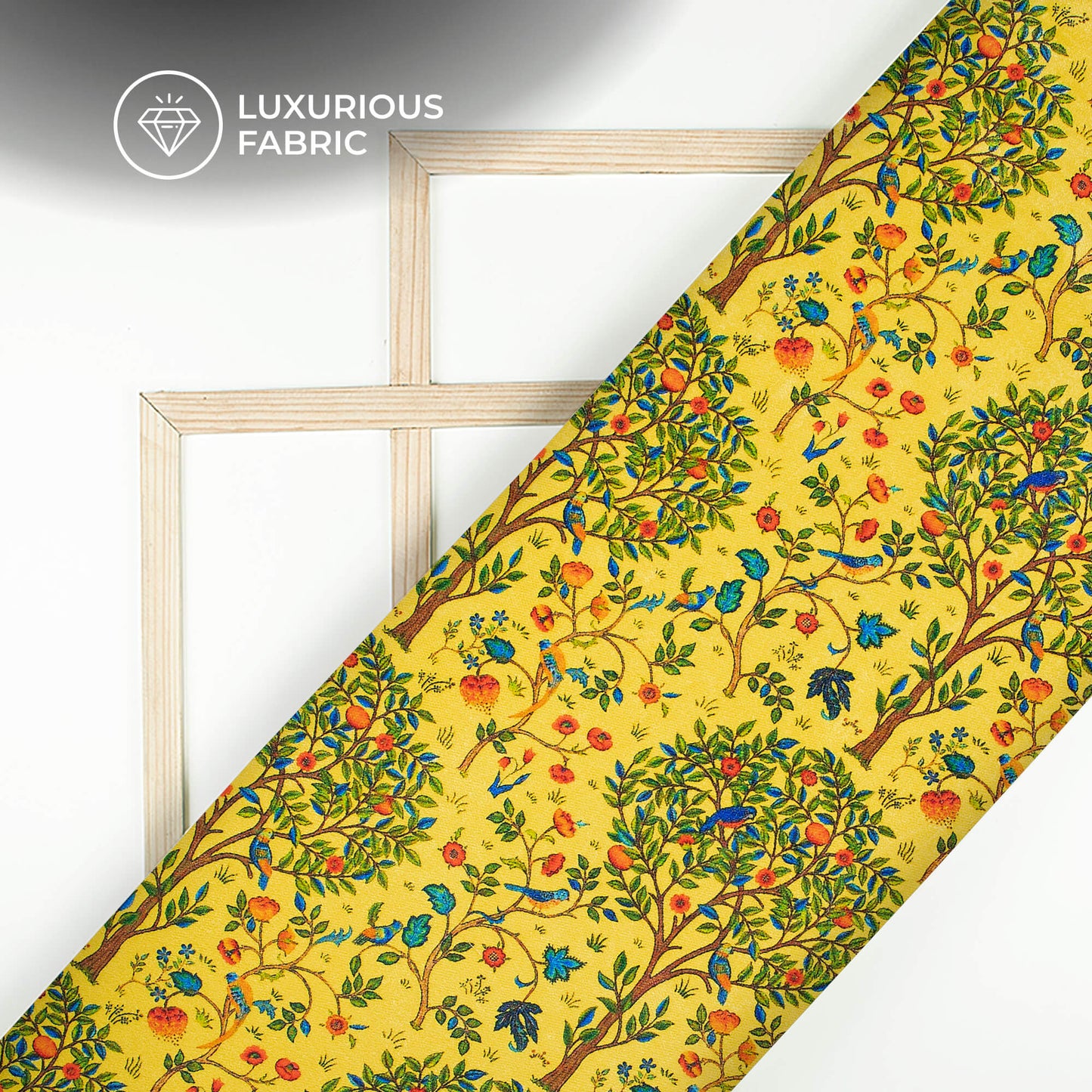 Fleaxen Yellow Madhuvanii Digital Print Premium Velvet Fabric