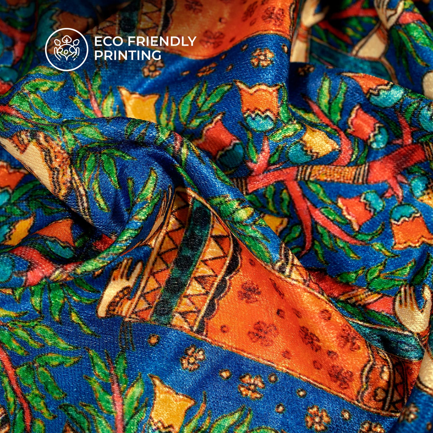 Blue Madhuvanii Digital Print Premium Velvet Fabric