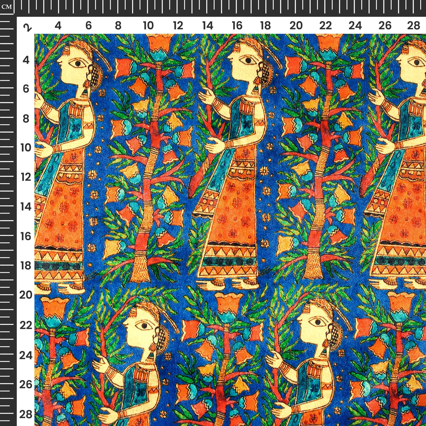 Blue Madhubani Digital Print Premium Velvet Fabric