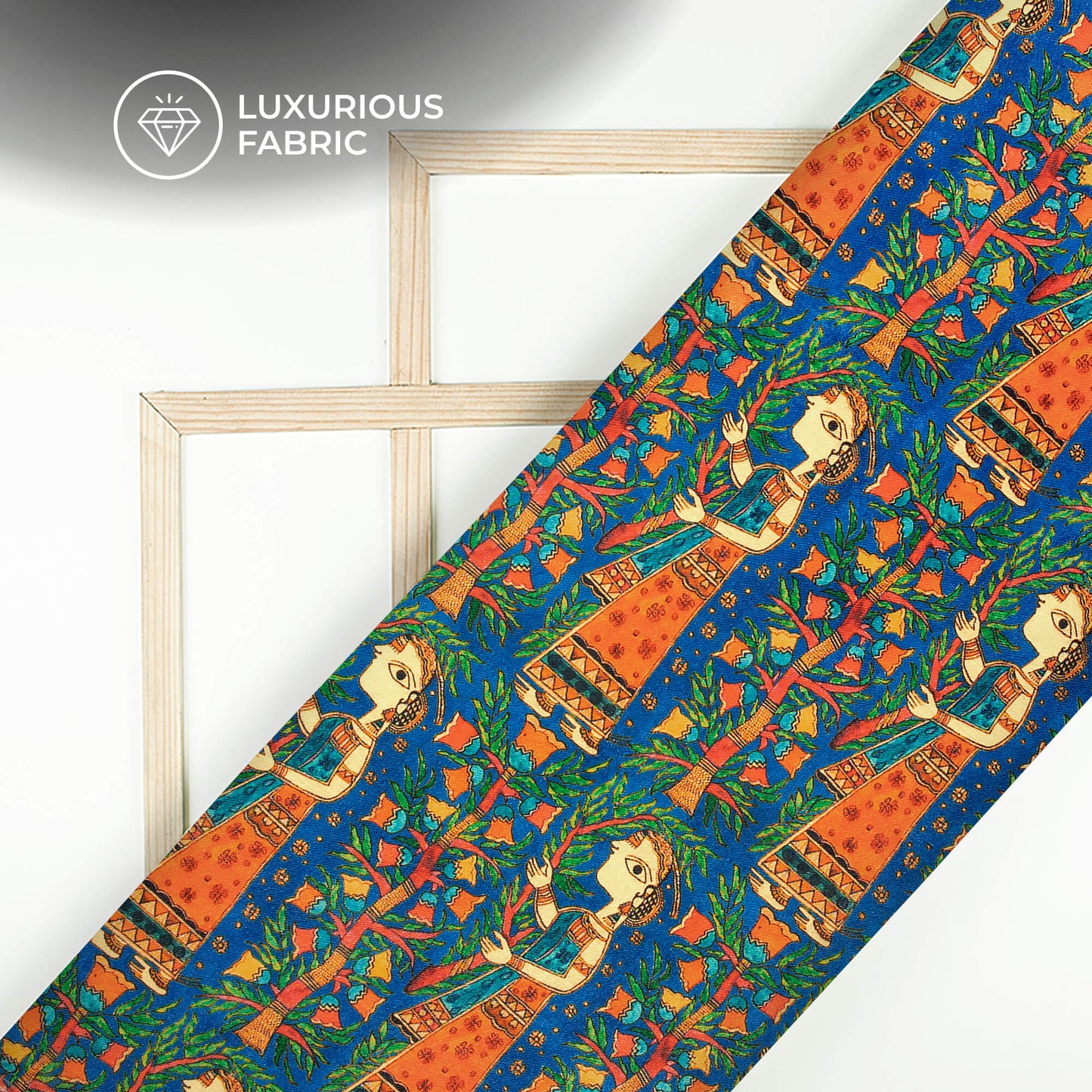 Blue Madhuvanii Digital Print Premium Velvet Fabric