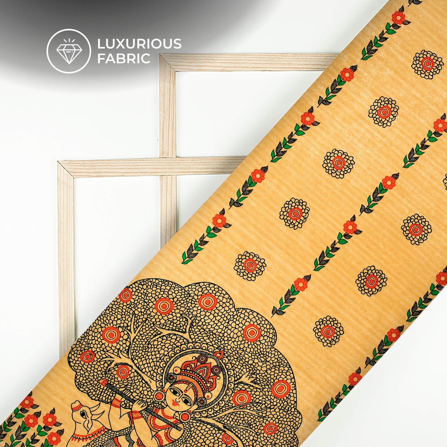 Copper Beige Madhuvanii Digital Print Premium Velvet Fabric