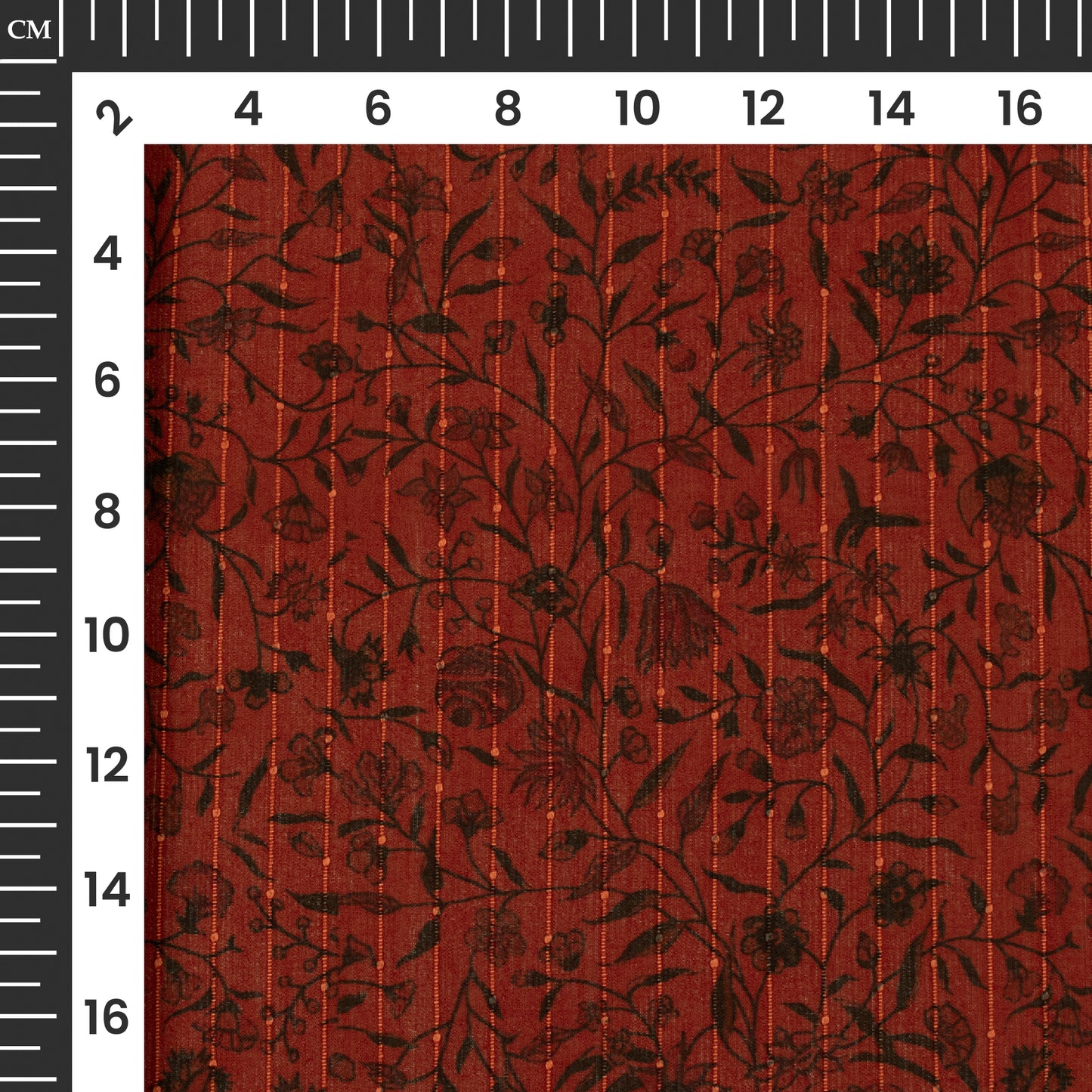Brick Red And Black Floral Digital Print Chiffon Sparkle Fabric