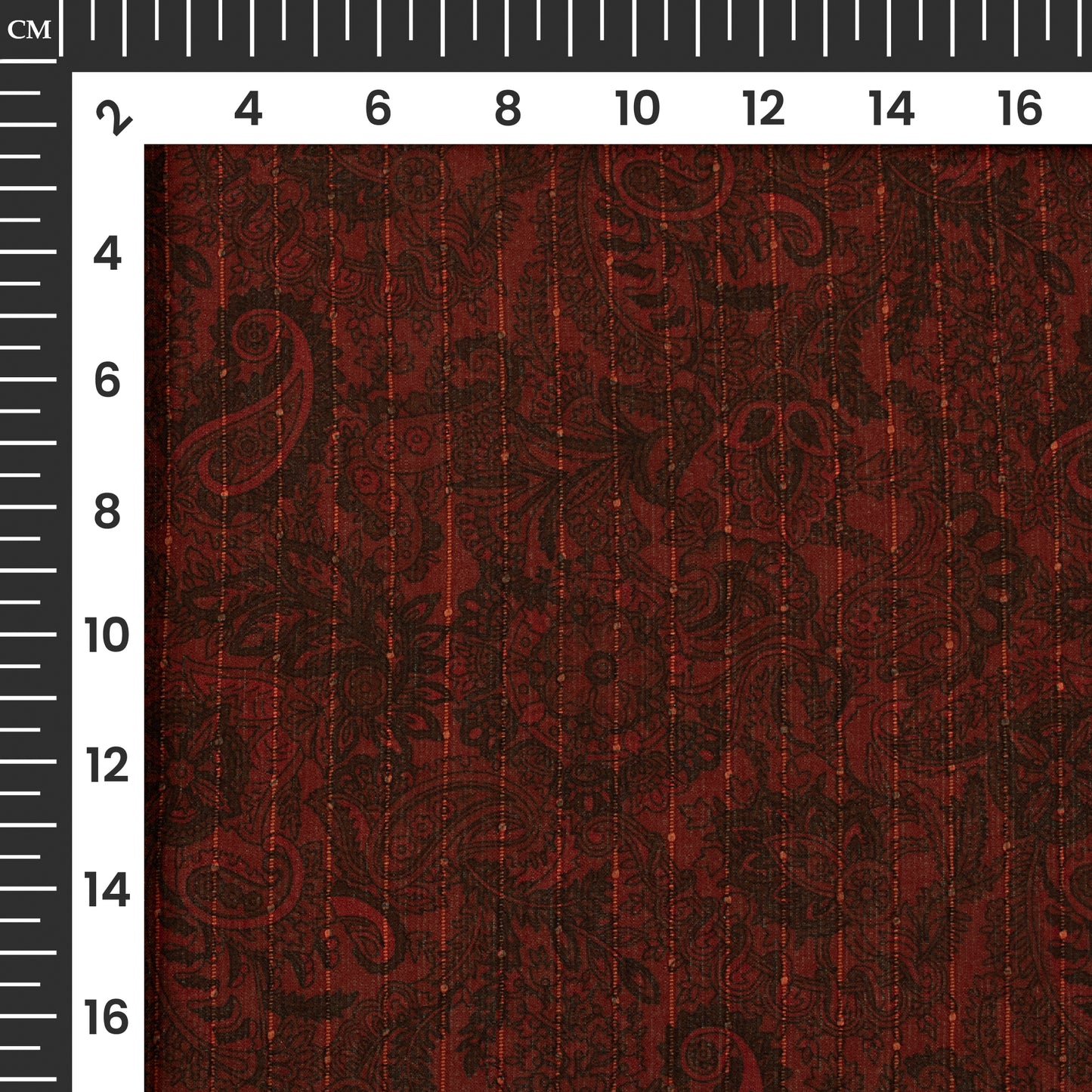 Brick Red And Black Paisely Digital Print Chiffon Sparkle Fabric