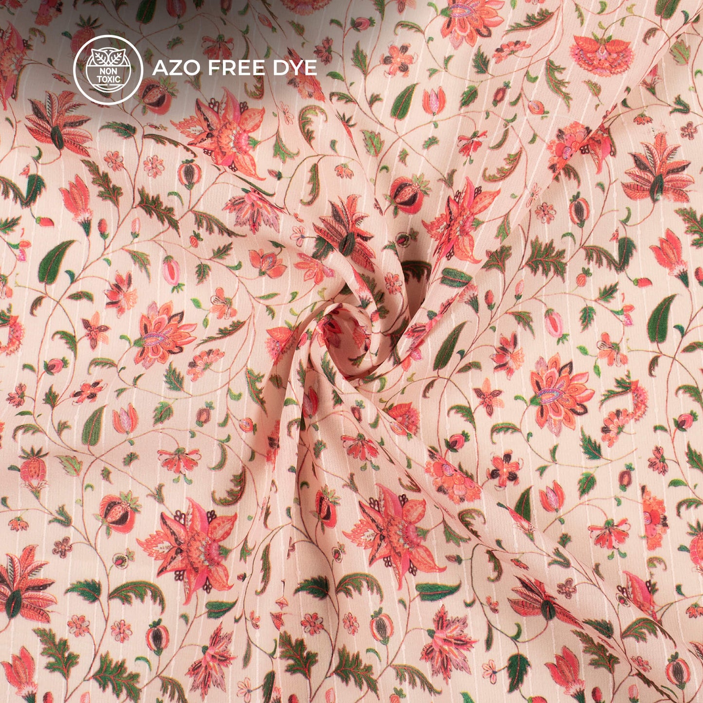 Blush Pink And Green Floral Digital Print Chiffon Sparkle Fabric