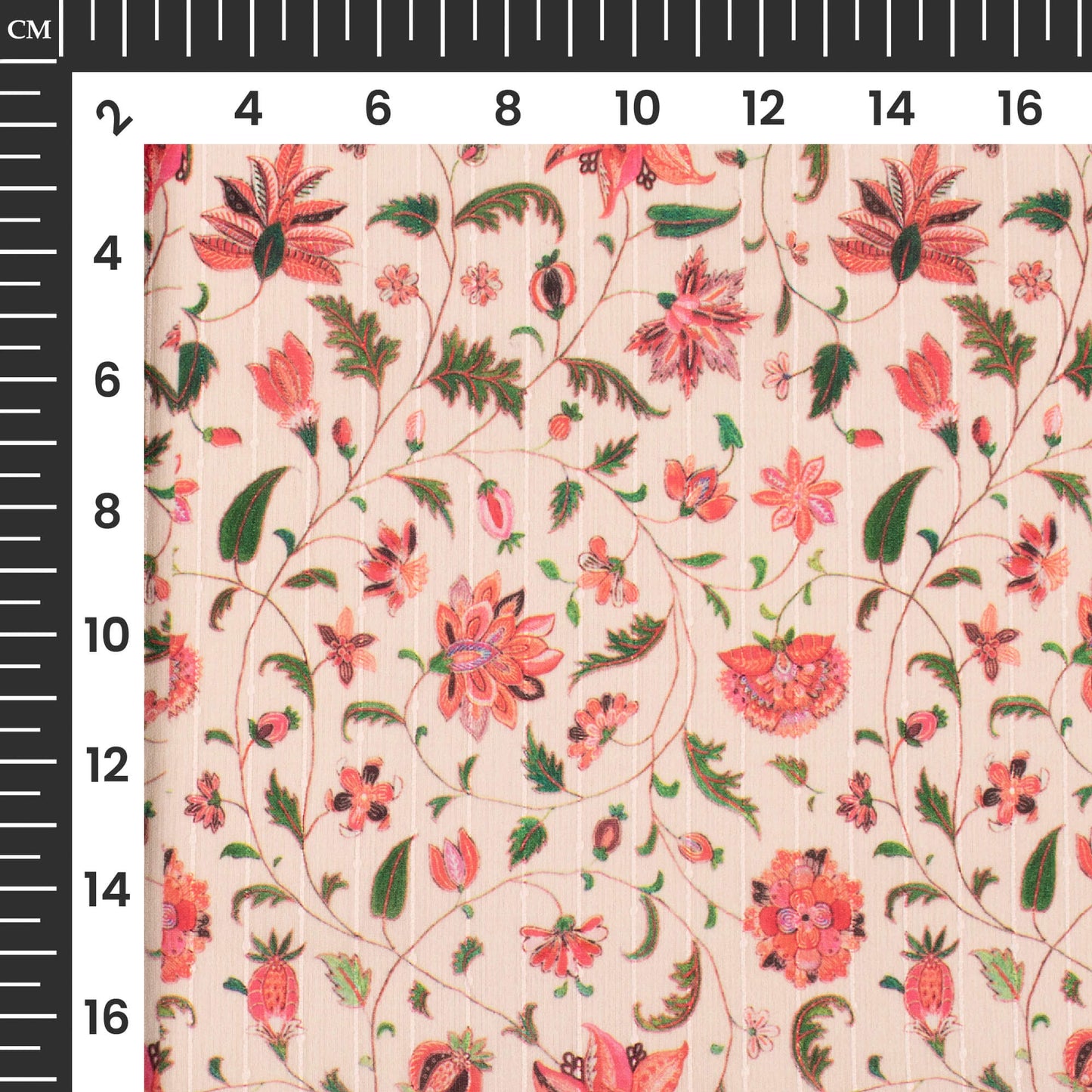 Blush Pink And Green Floral Digital Print Chiffon Sparkle Fabric