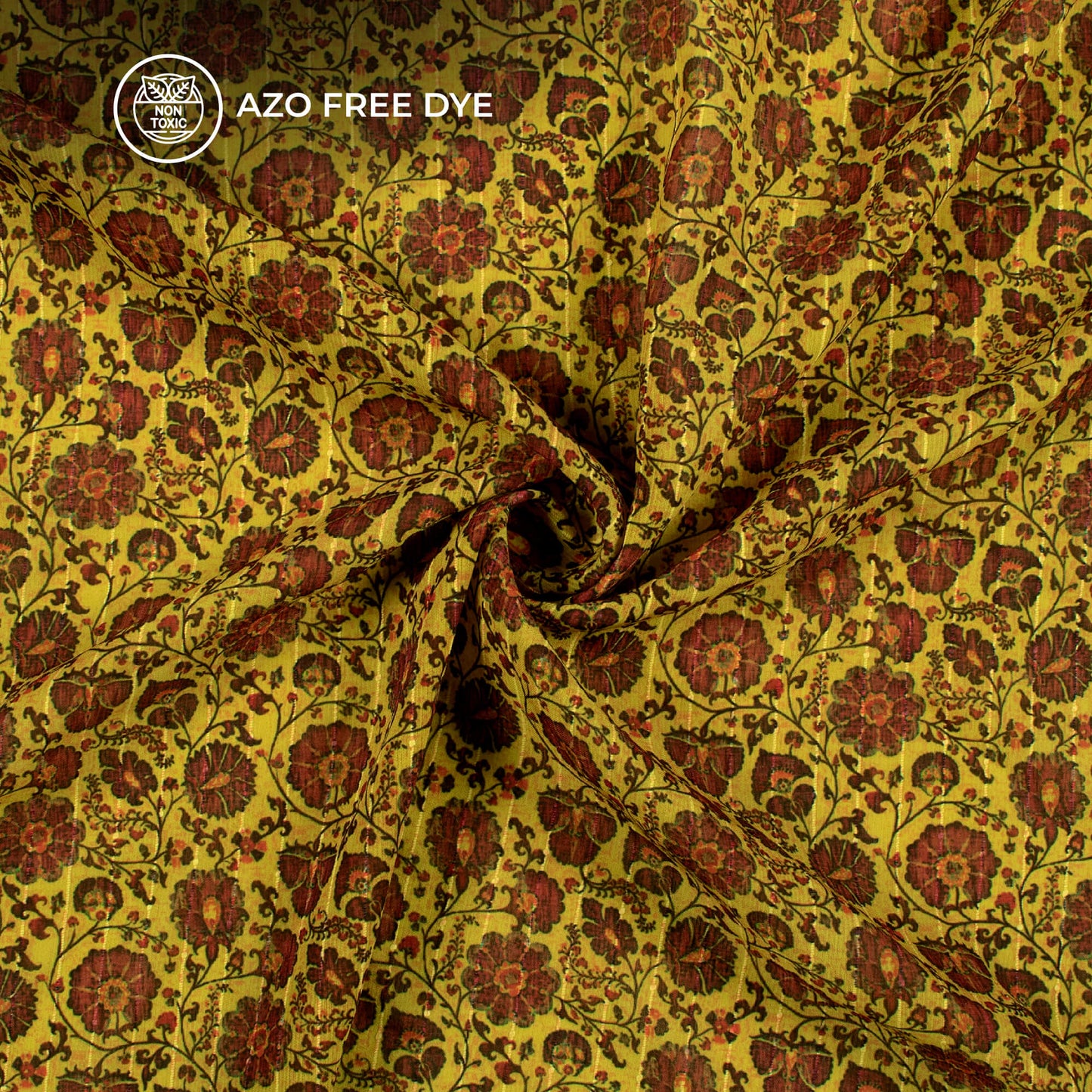 Lime Green And Red Digital Print Chiffon Sparkle Fabric