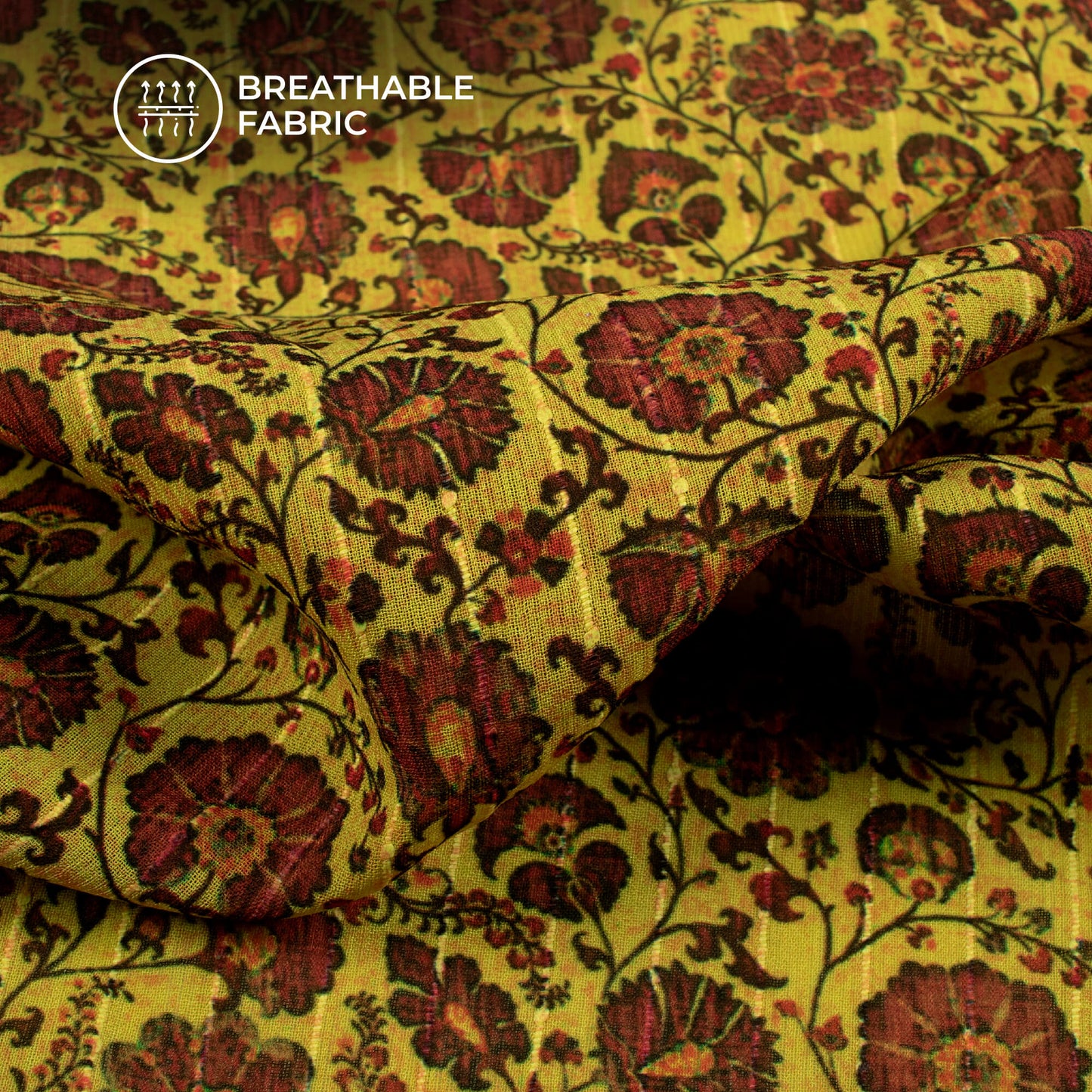 Lime Green And Red Digital Print Chiffon Sparkle Fabric