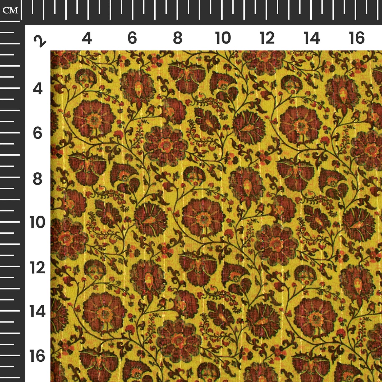 Lime Green And Red Digital Print Chiffon Sparkle Fabric