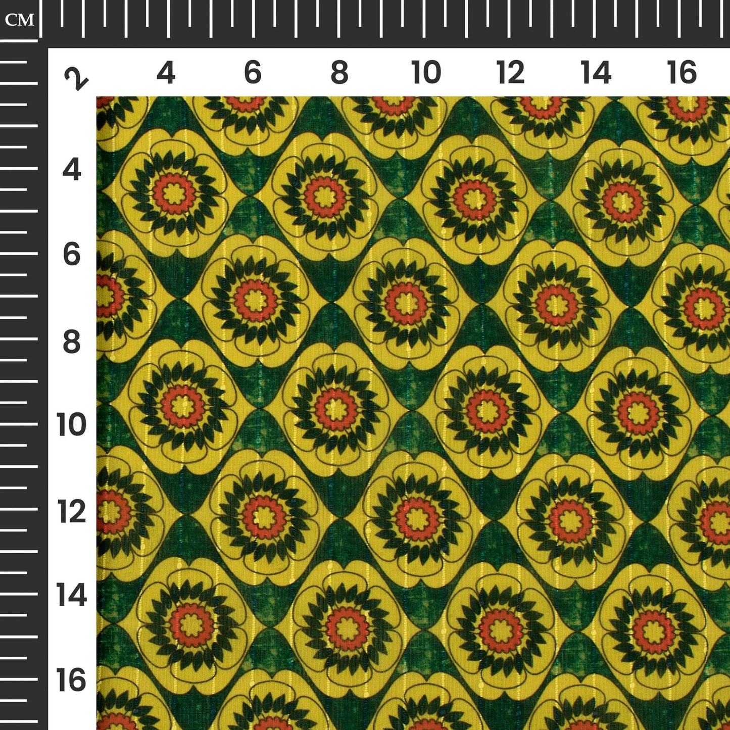 Dark Green Abstract Digital Print Chiffon Sparkle Fabric