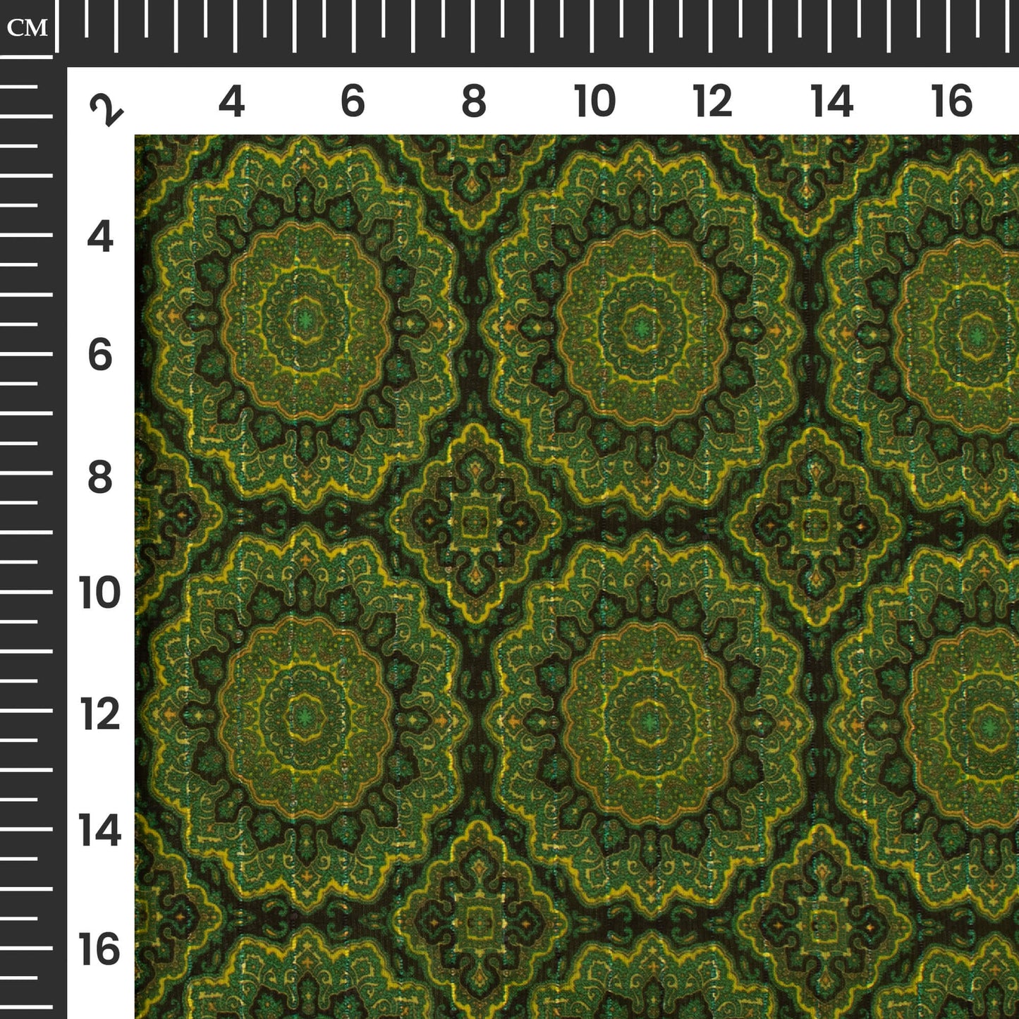 Forest Green Geometric Digital Print Chiffon Sparkle Fabric