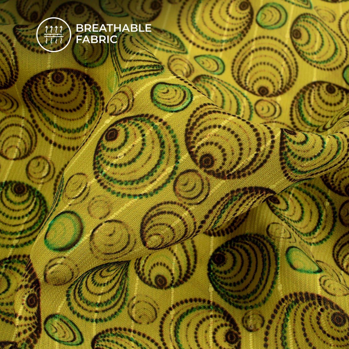 Lime Green Abstract Digital Print Chiffon Sparkle Fabric