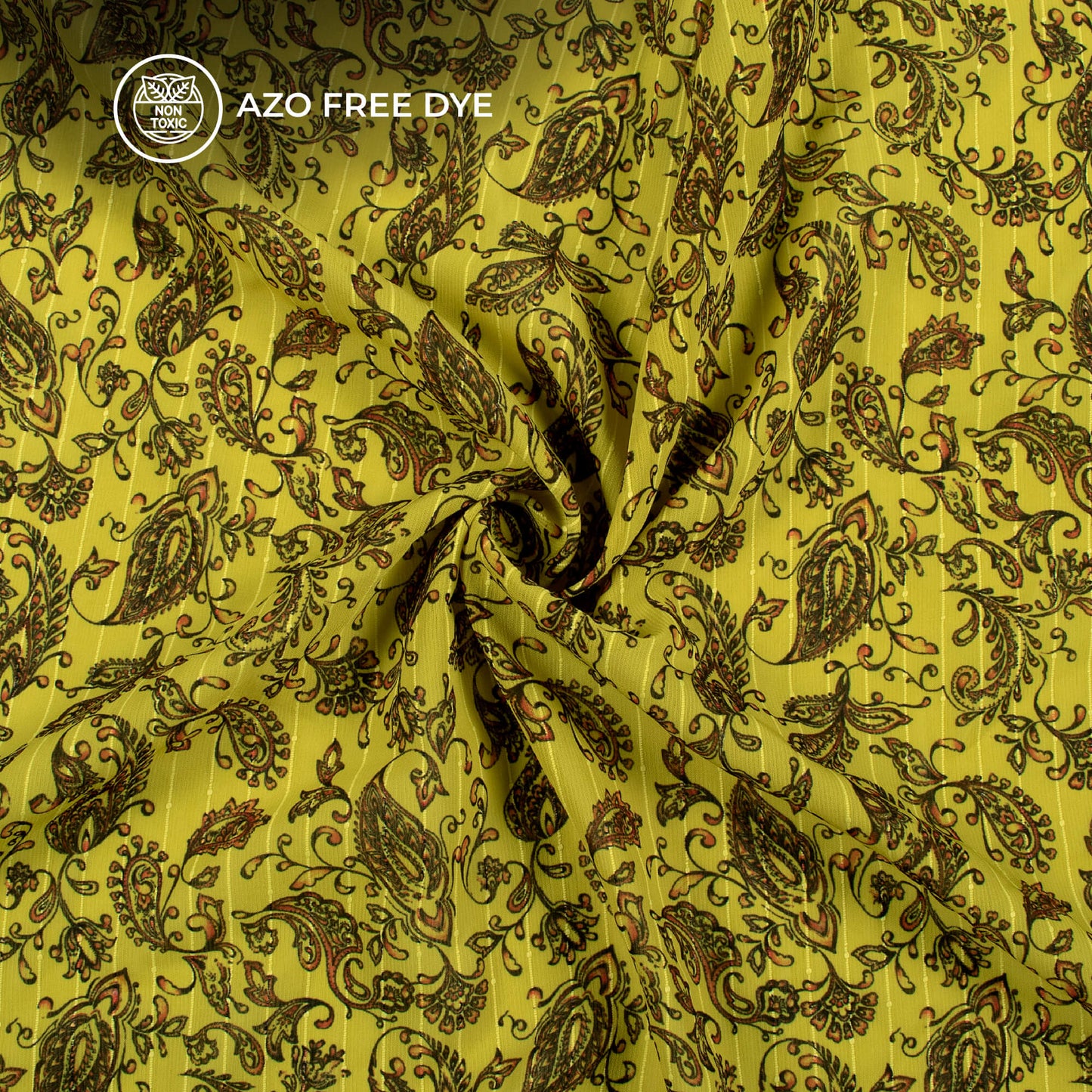 Lime Green Paisley Digital Print Chiffon Sparkle Fabric