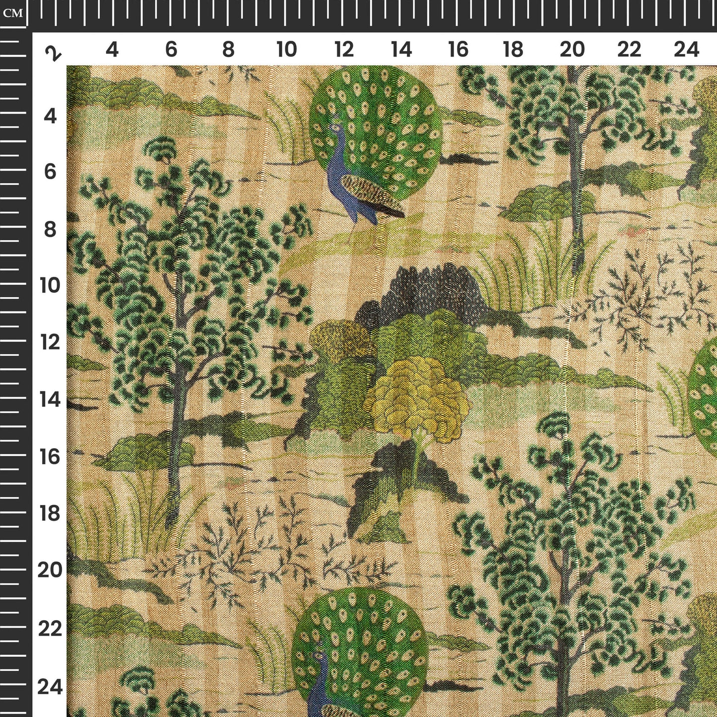 Peacock Garden Madhuvanii Printed Art Tusser Silk Fabric