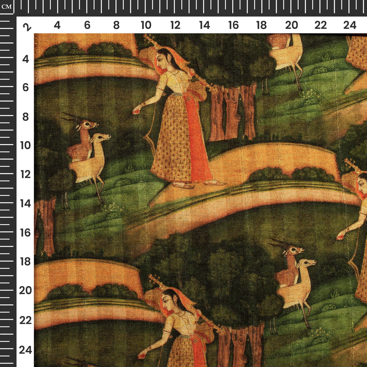 Green And Brown Madhuvanii Printed Art Tusser Silk Fabric