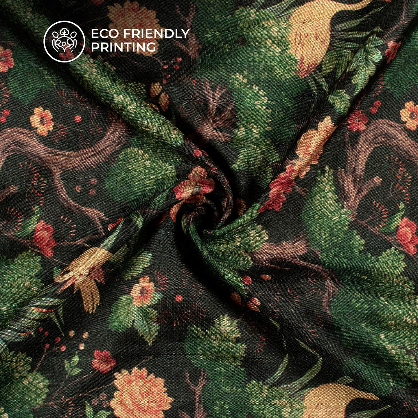 Forest Green Madhuvanii Printed Art Tusser Silk Fabric