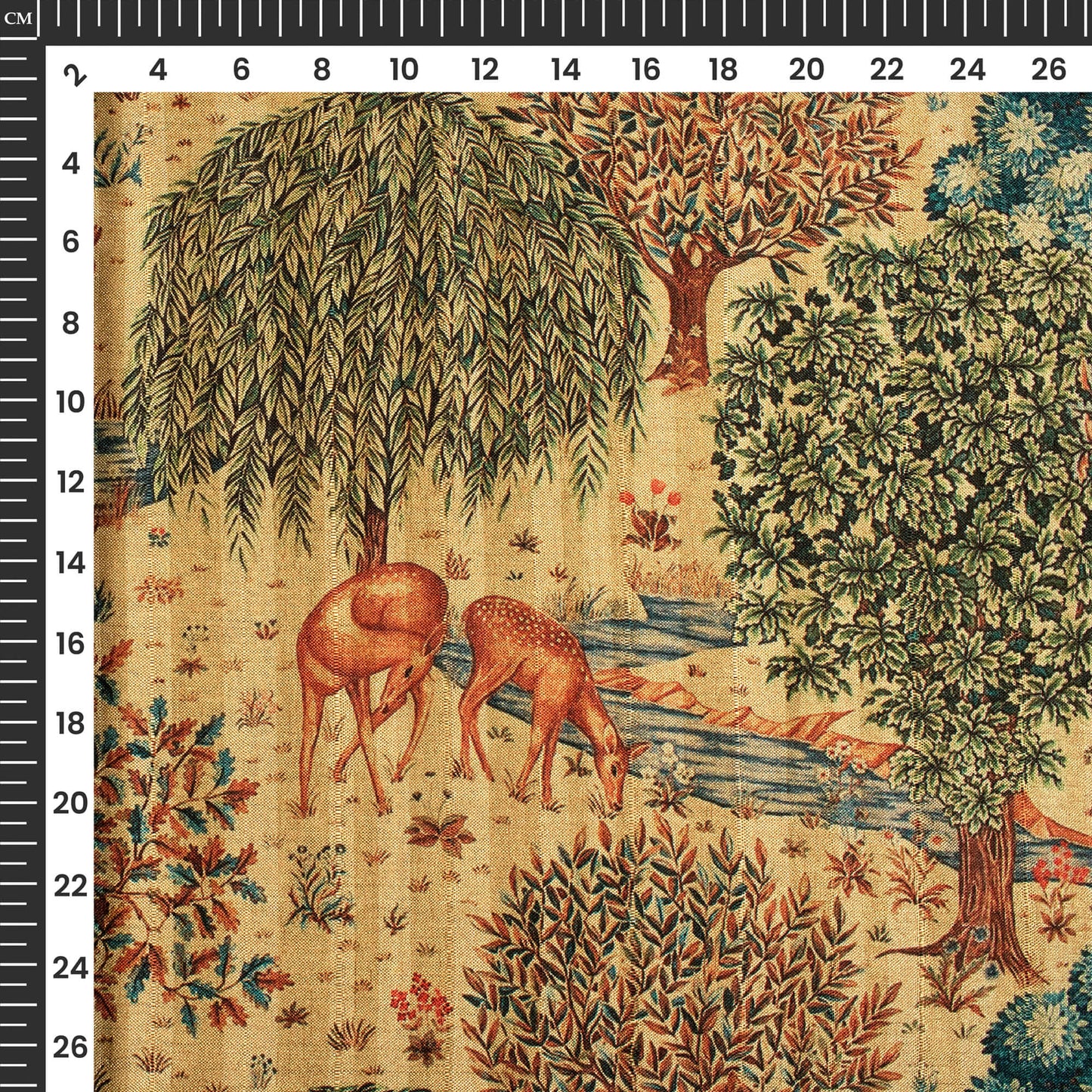 Green And Cream Madhuvanii Printed Art Tusser Silk Fabric