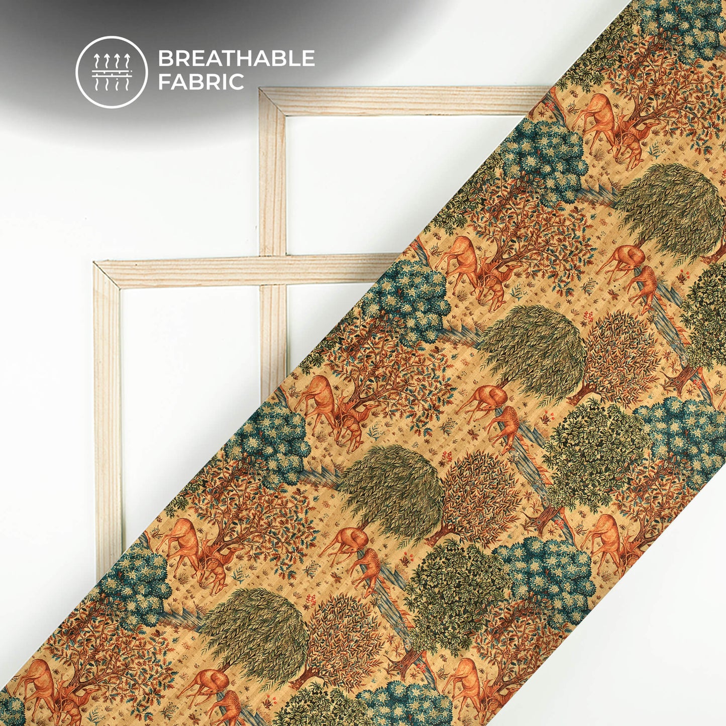 Green And Cream Madhuvanii Printed Art Tusser Silk Fabric