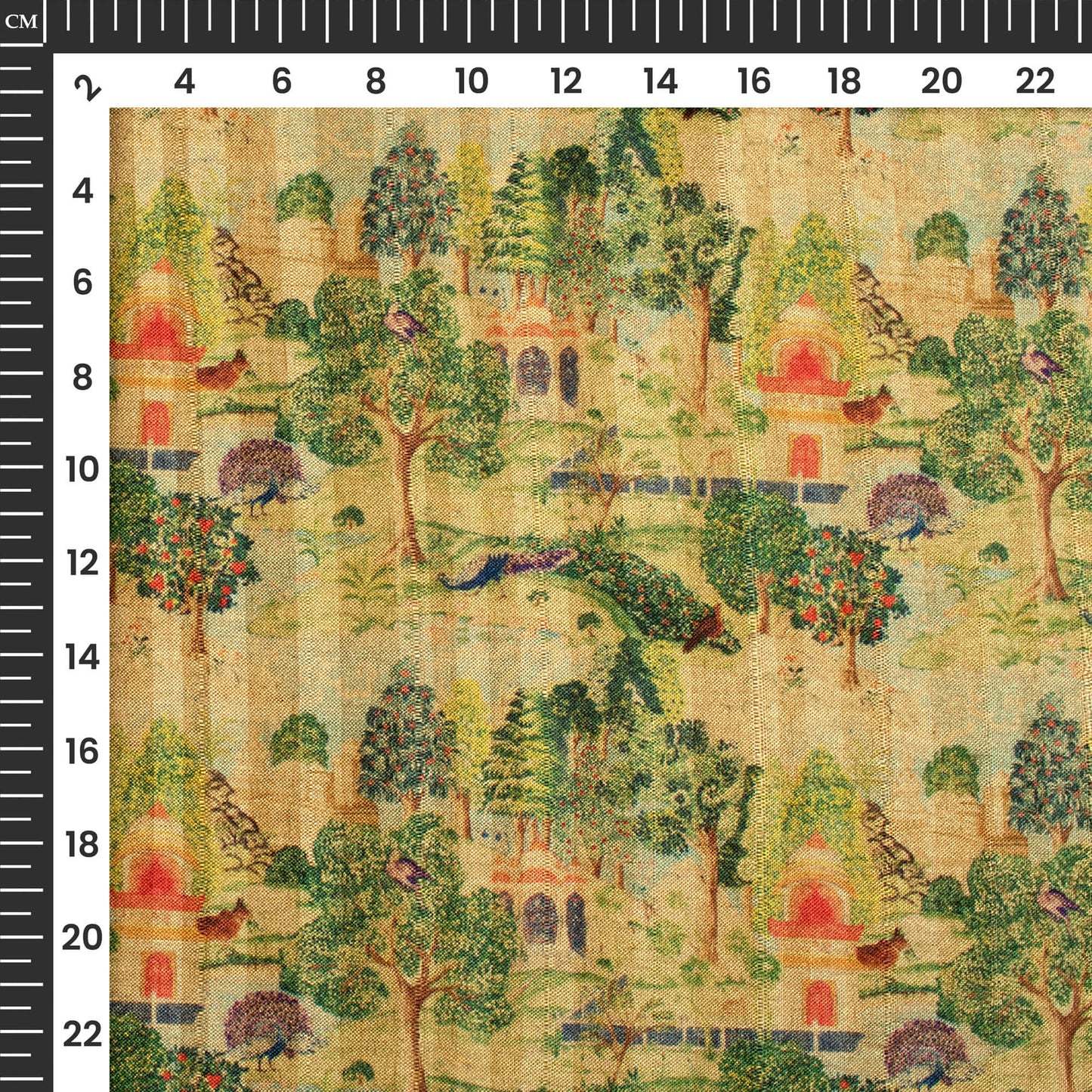 Peacock Garden Madhuvanii Printed Art Tusser Silk Fabric