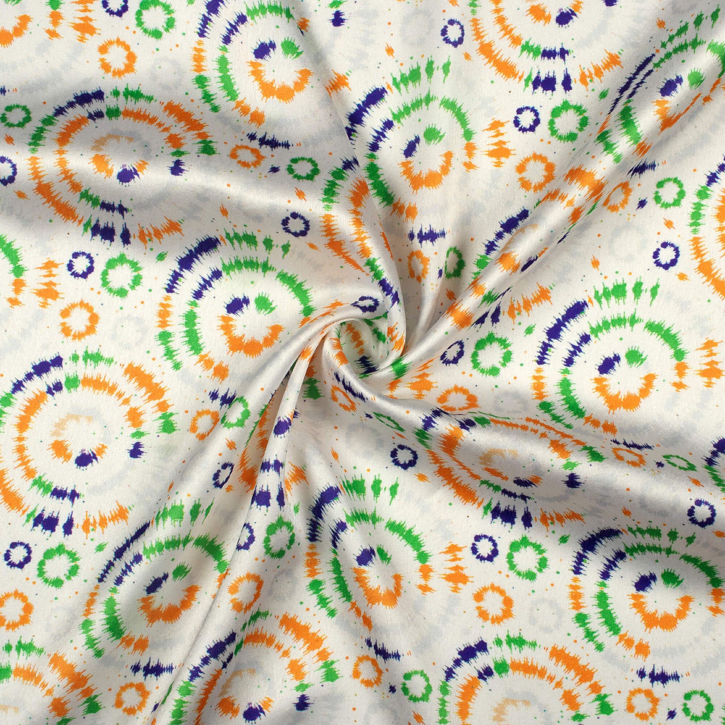 Tri-Color Quirky Printed Japan Satin Fabric