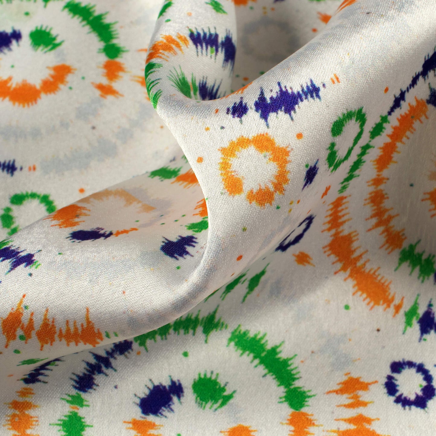 Tri-Color Quirky Printed Japan Satin Fabric