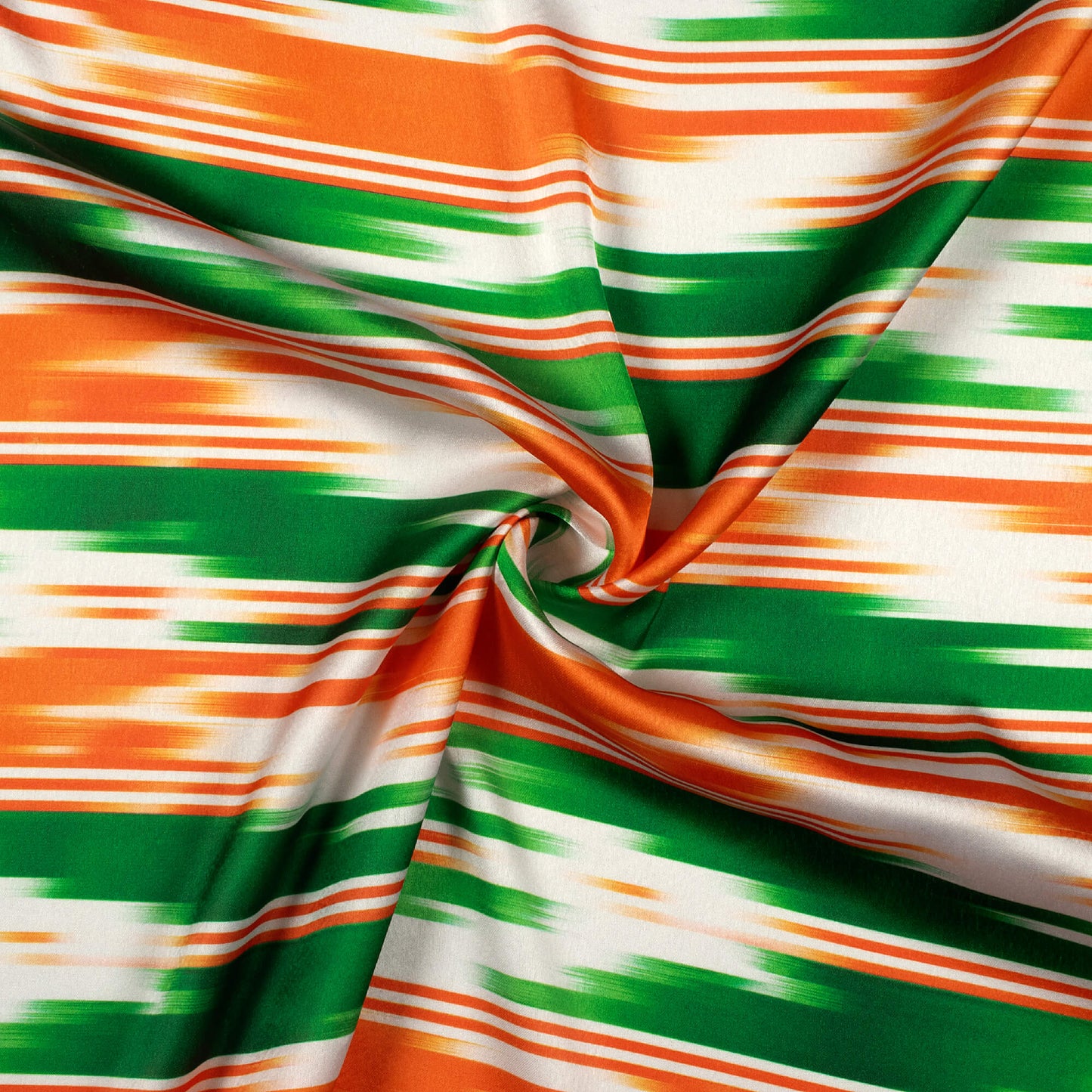 Tri-Color Stripes Printed Japan Satin Fabric