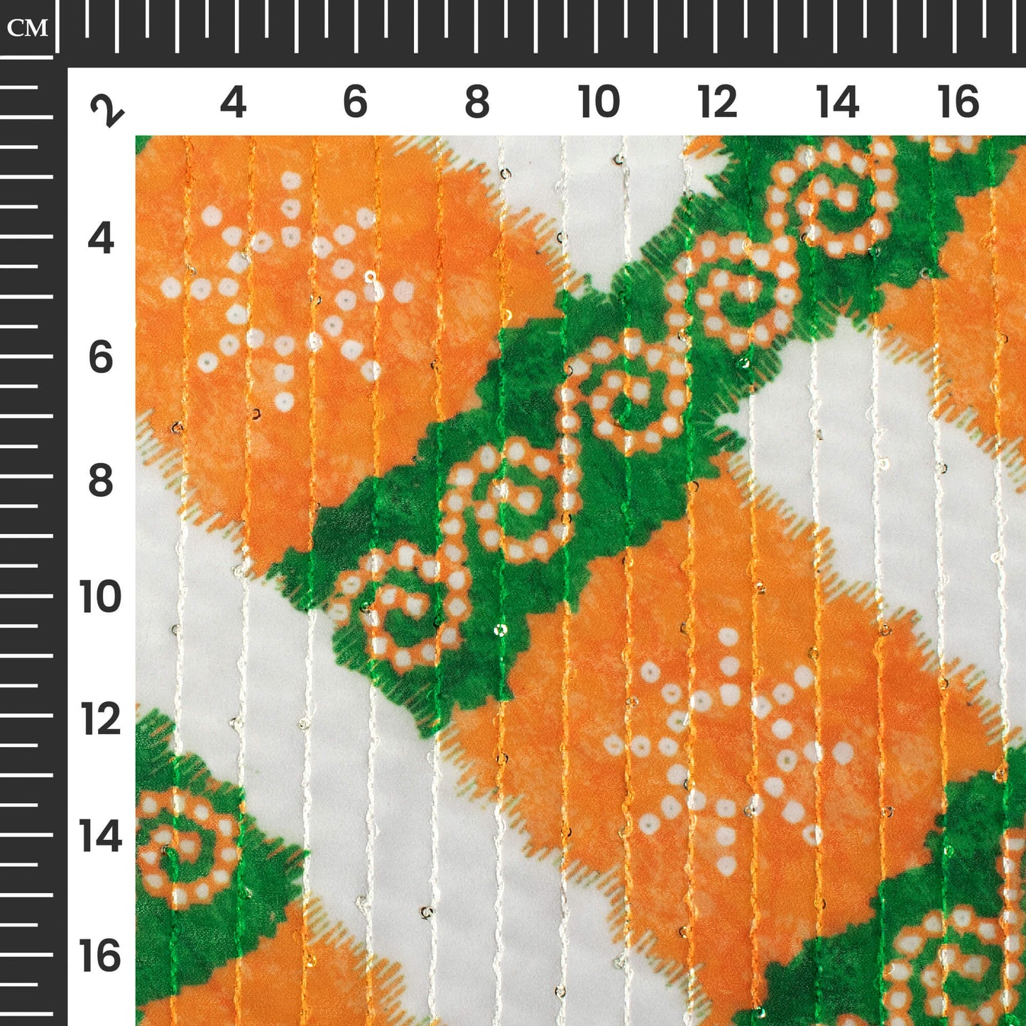 Tri-Color Bandhanii Printed Sequins Georgette Fabric