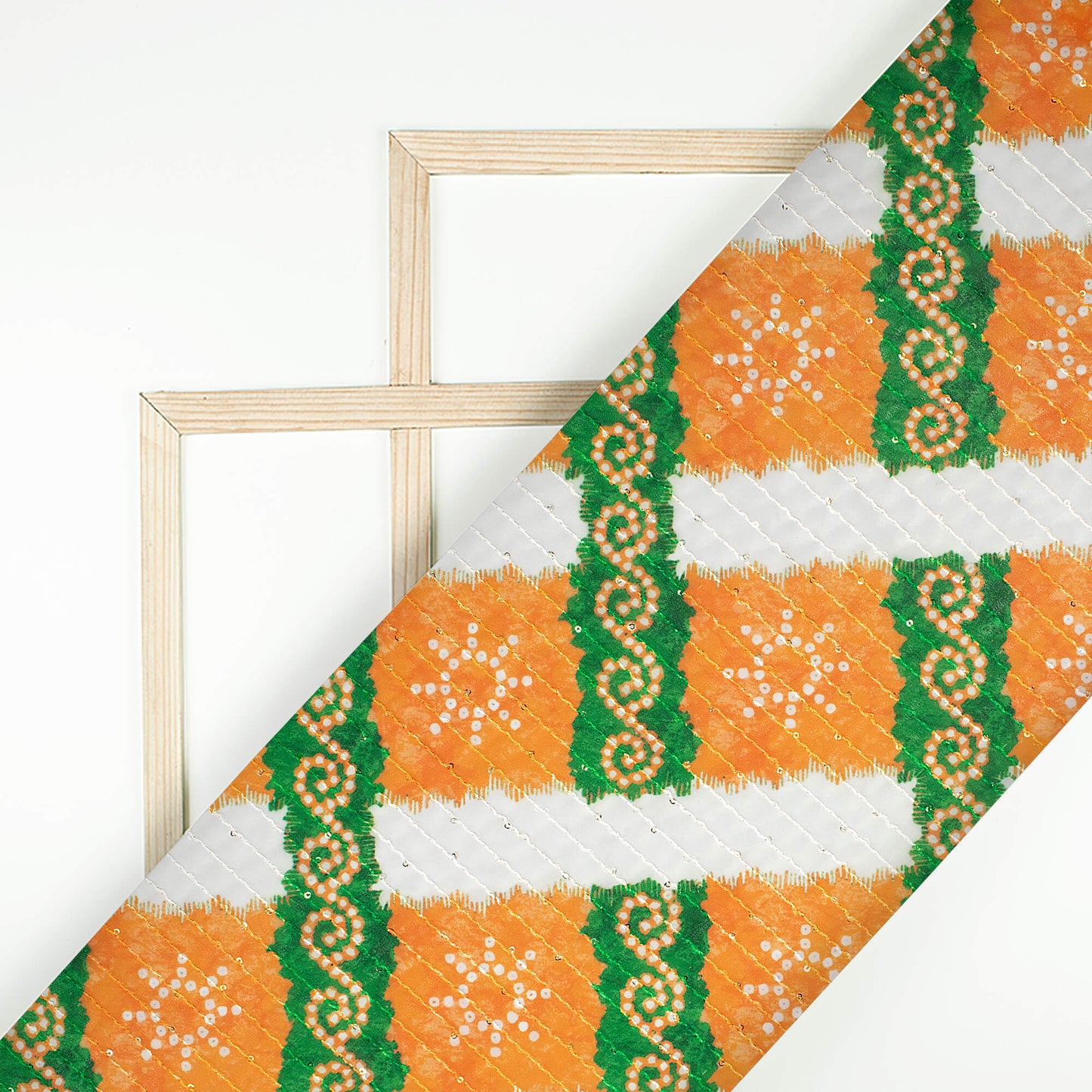 Tri-Color Bandhanii Printed Sequins Georgette Fabric