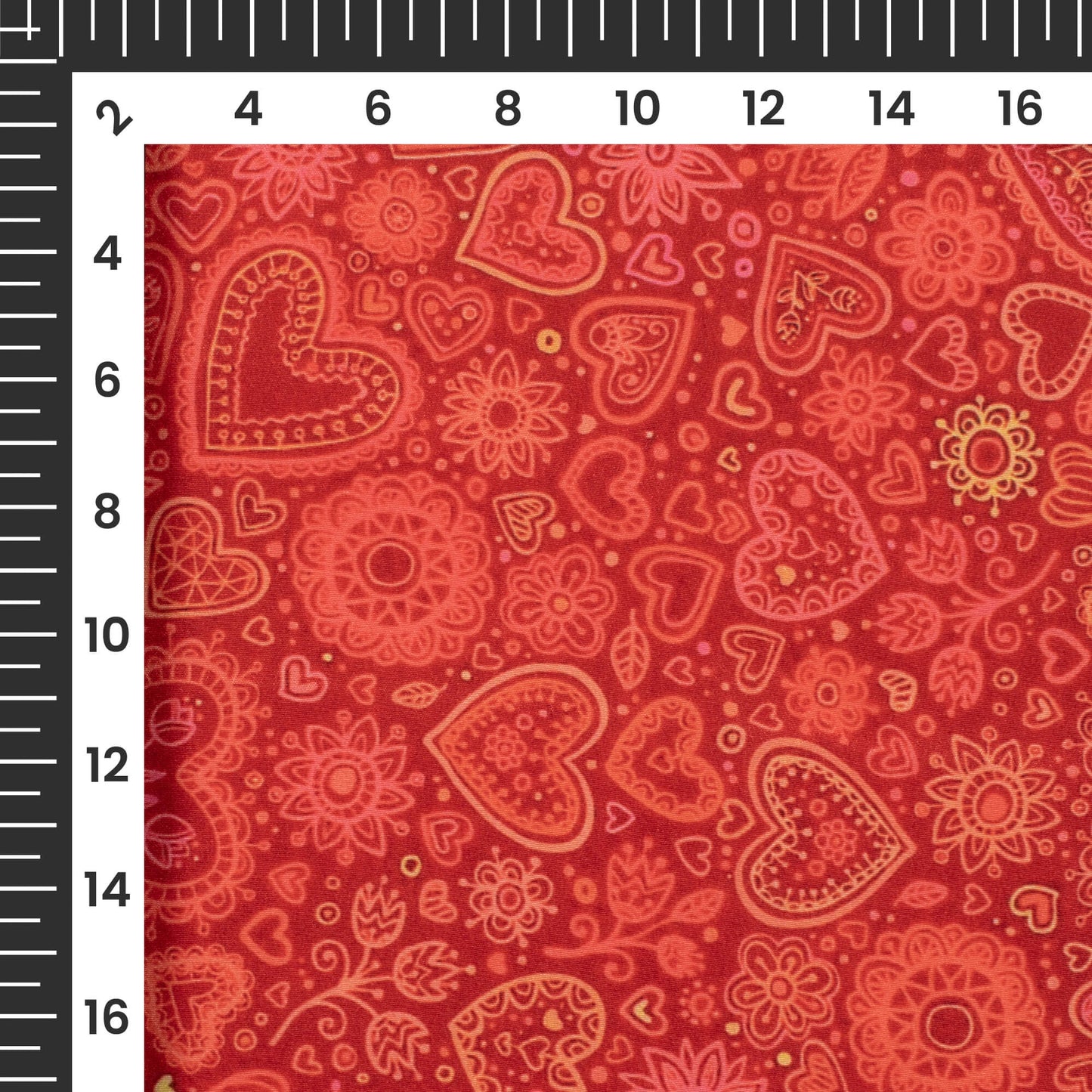 Red Quirky Heart Printed Crepe Silk Fabric