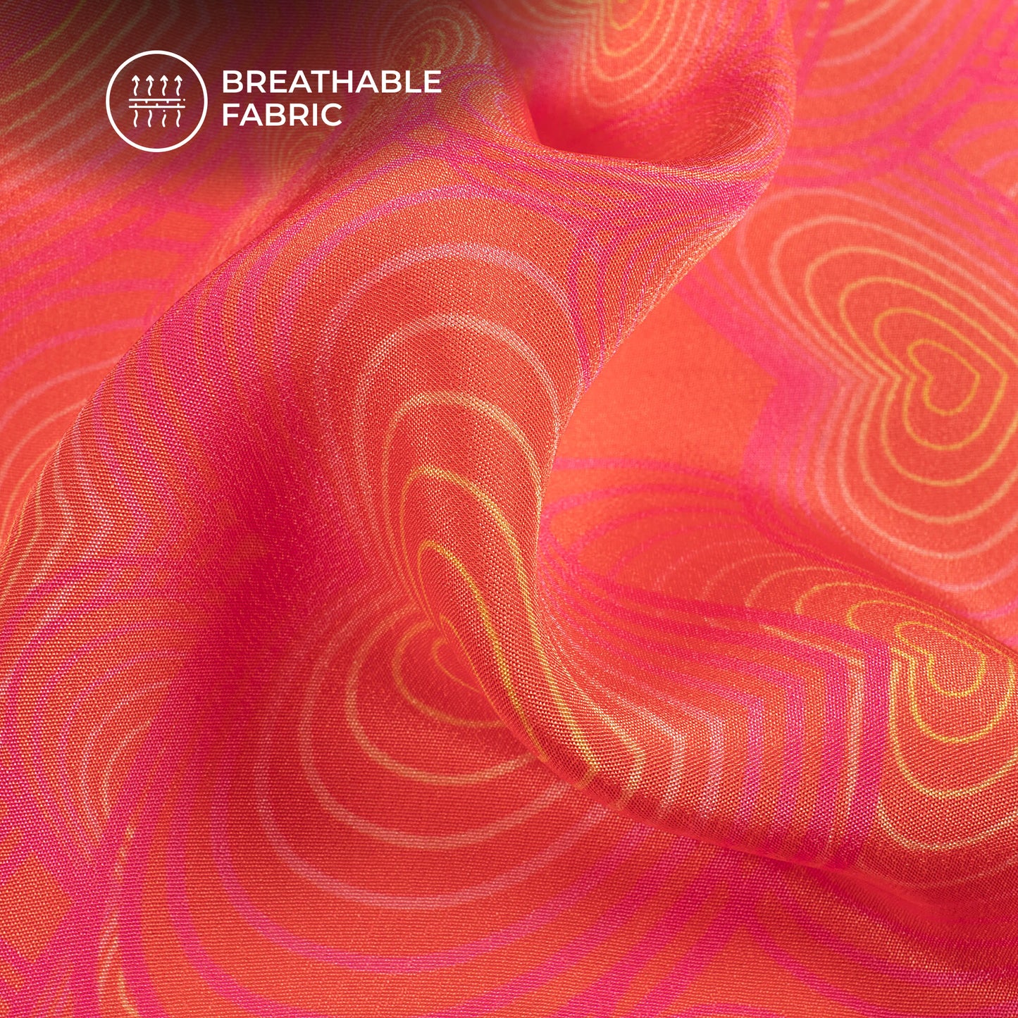 Geometric Heart Printed Crepe Silk Fabric