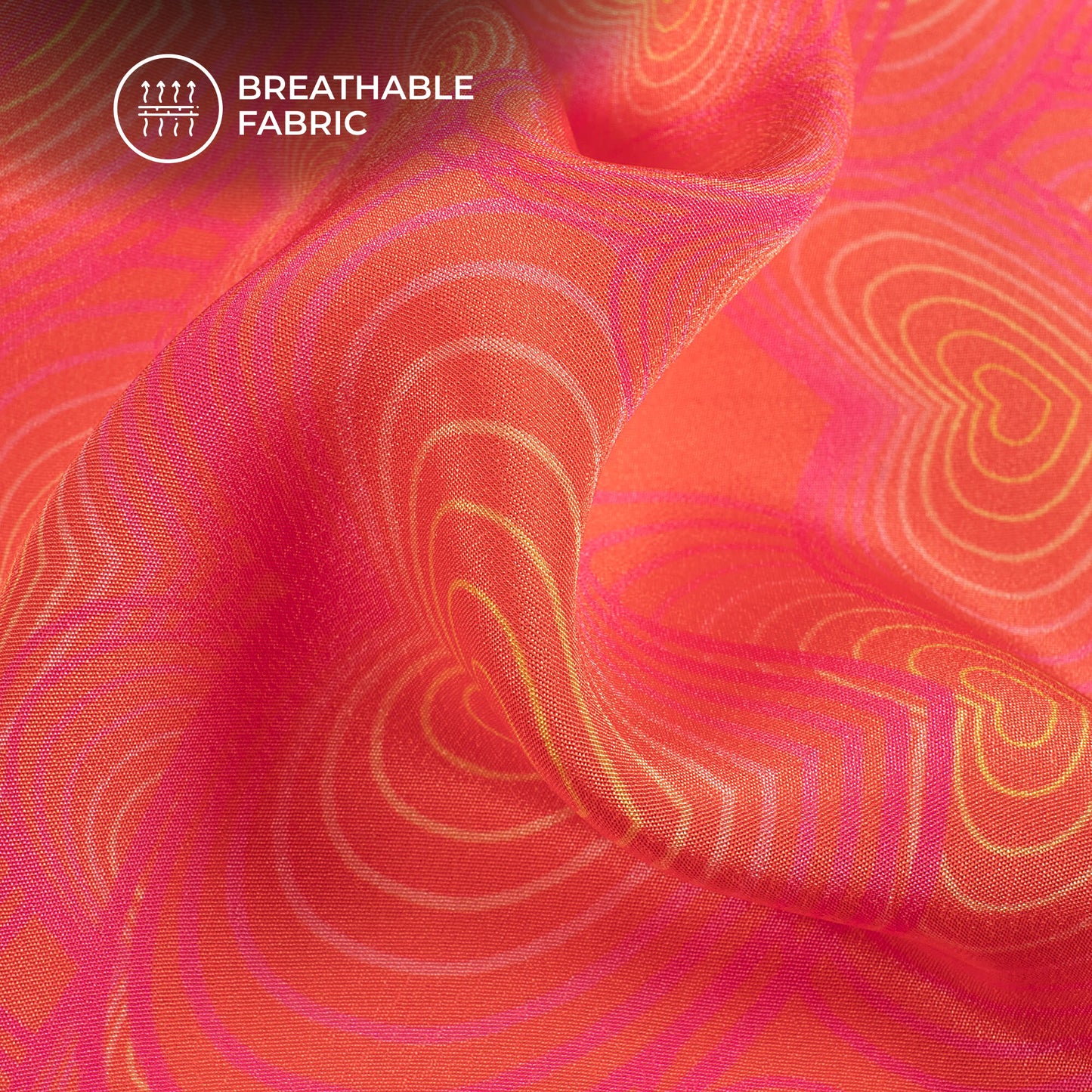 Geometric Heart Printed Crepe Silk Fabric