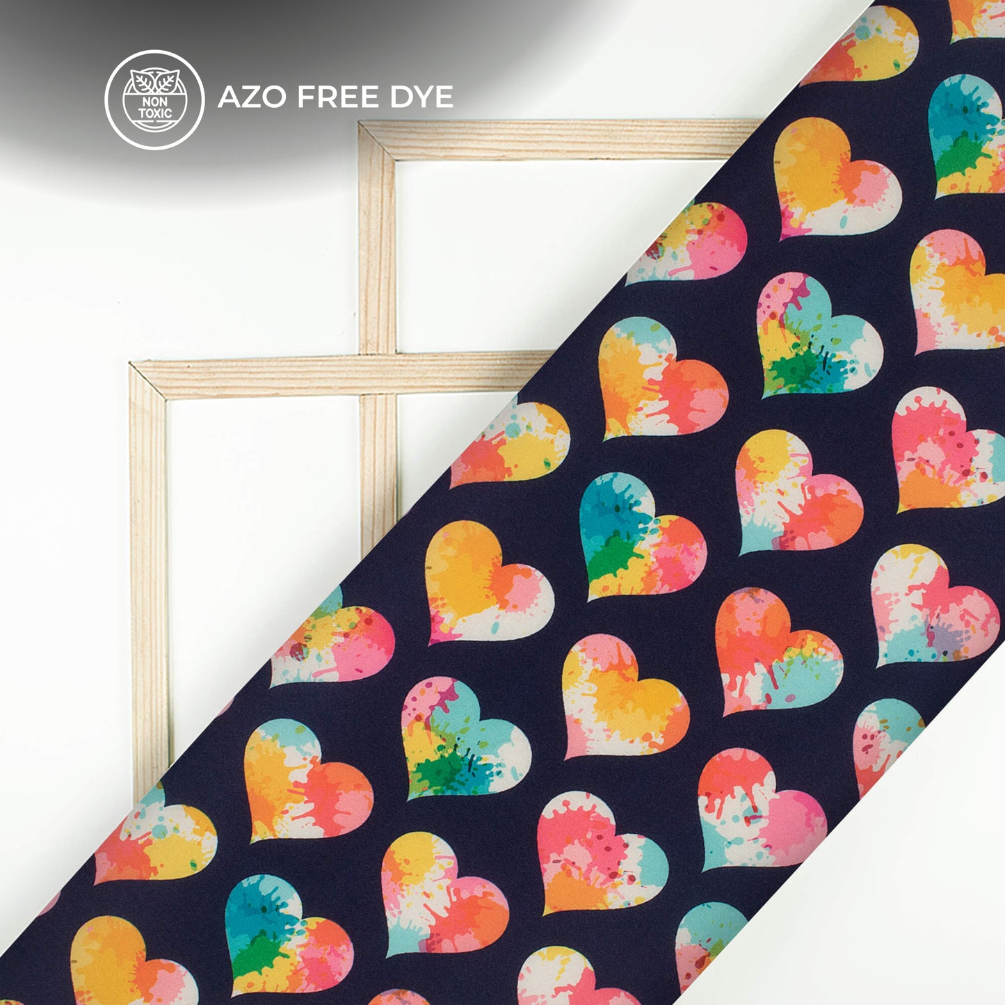 Multi-Color Heart Printed Crepe Silk Fabric