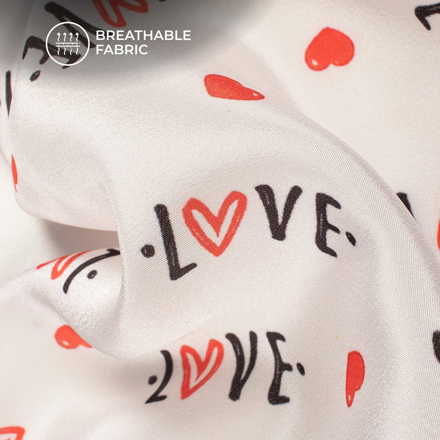 Tiny Red Heart Quirky Printed Crepe Silk Fabric