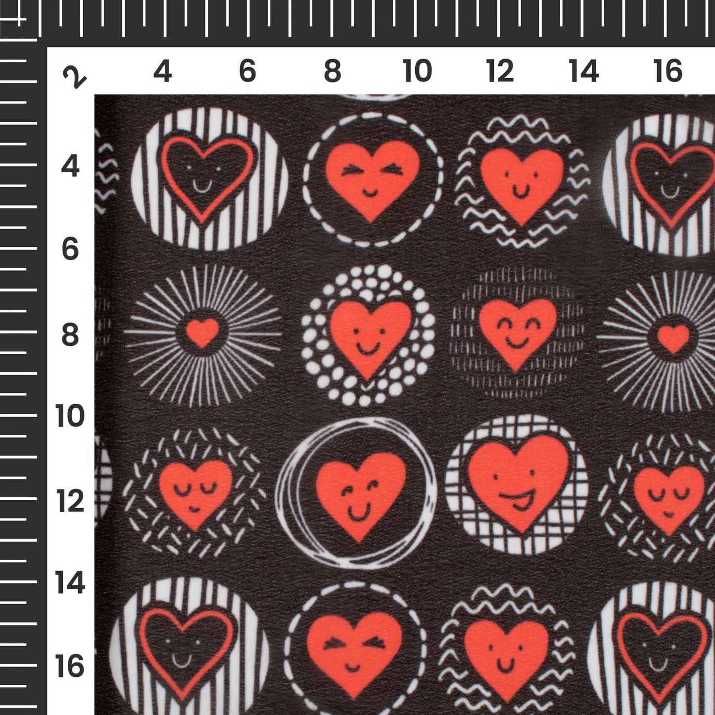 Geometric Smiley Heart Printed Georgette Fabric