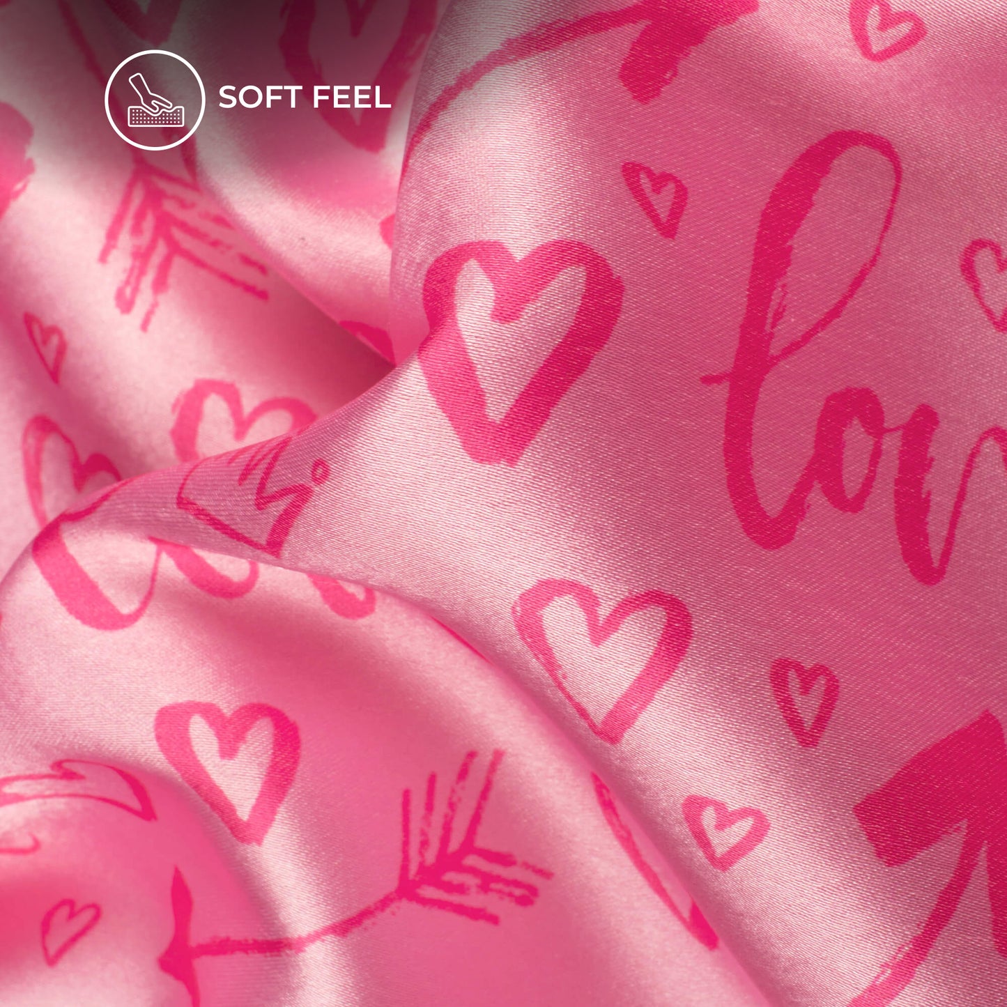 Seamless Valentine's Quirky Printed Japan Satin Fabric