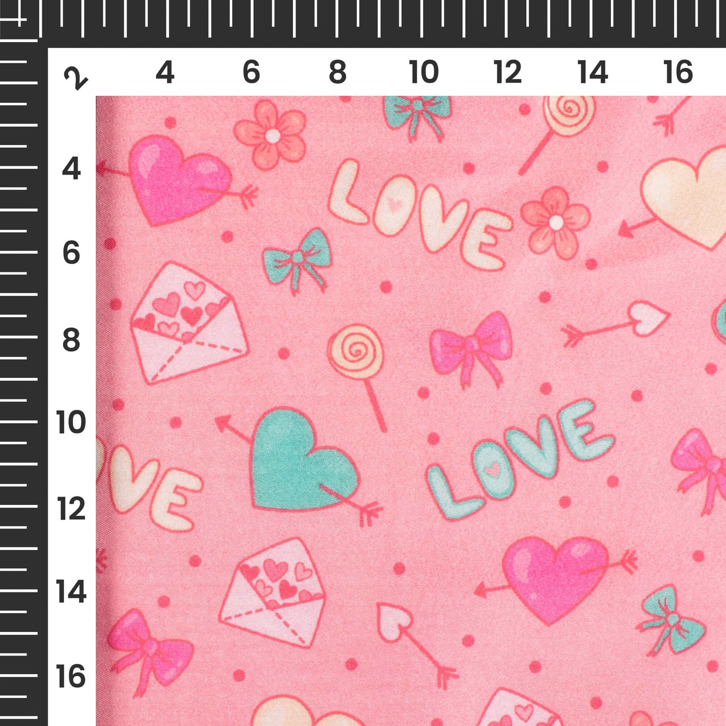 Pink Candy Heart Printed Japan Satin Fabric