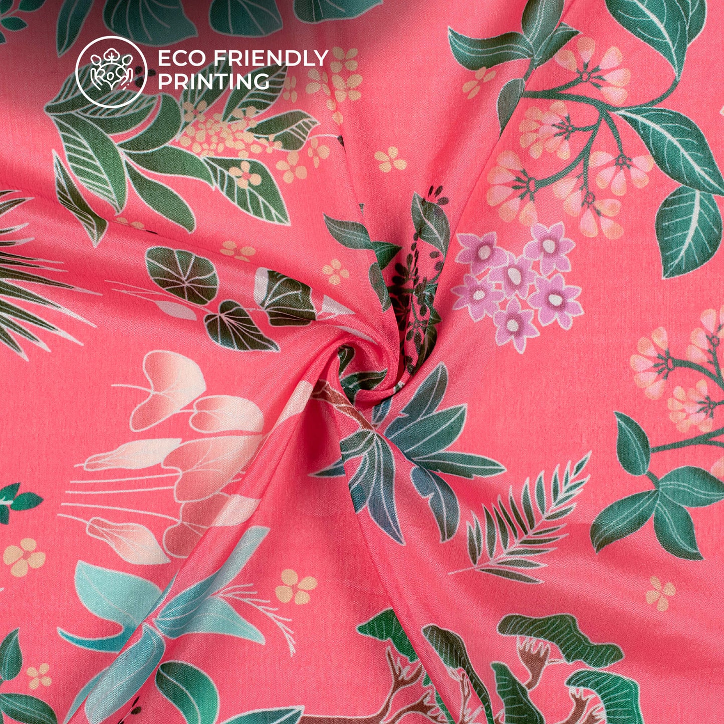 Pink Floral Digital Print Poly Chinnon Chiffon Fabric