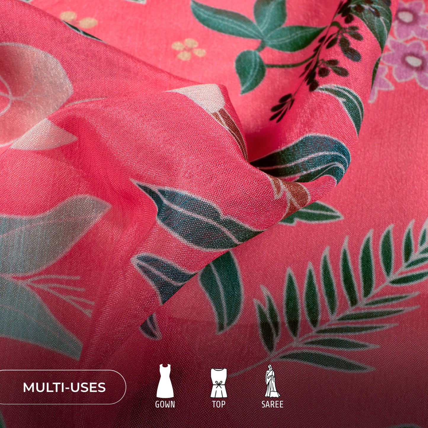 Pink Floral Digital Print Poly Chinnon Chiffon Fabric