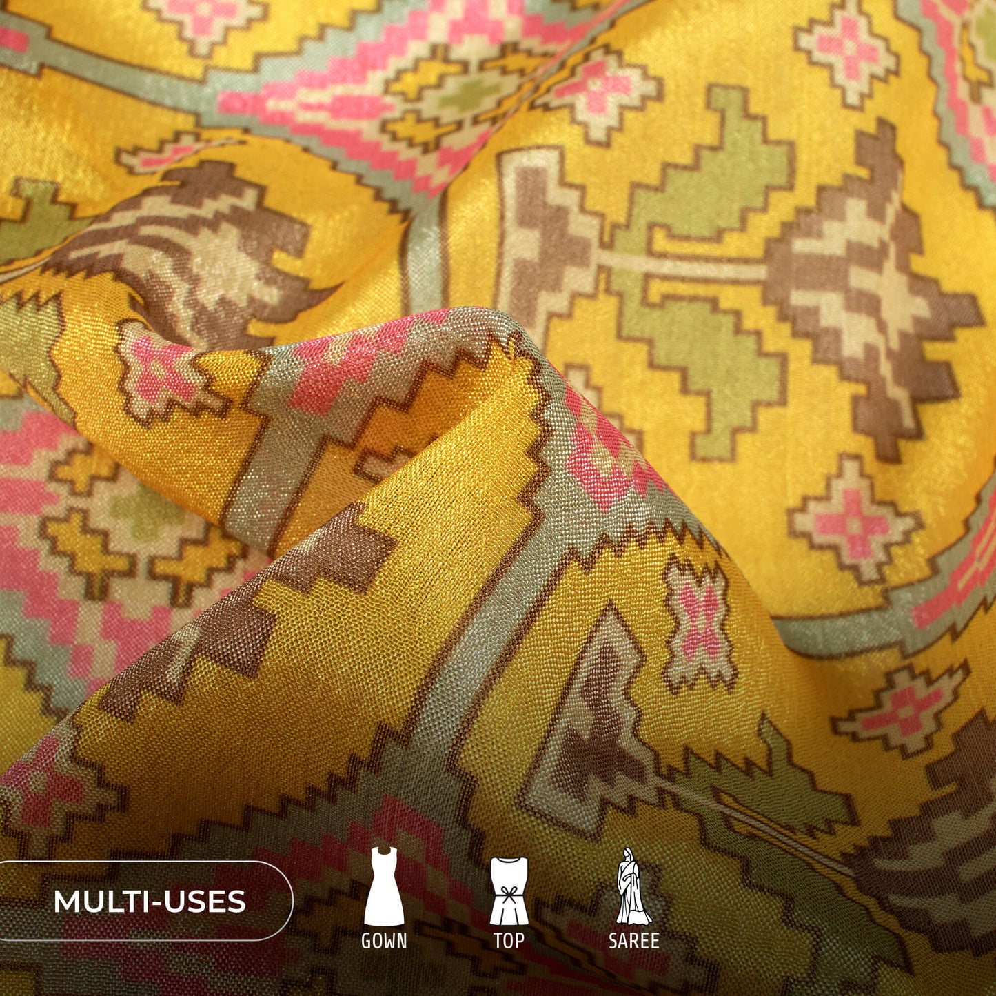 Patolaa Digital Print Poly Chinnon Chiffon Fabric