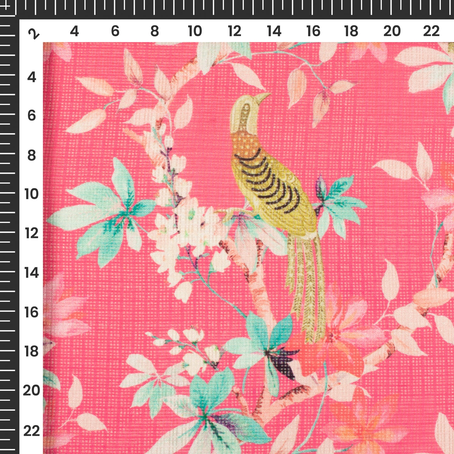 Hot Pink Floral Daman Digital Print Kota Doria Fabric