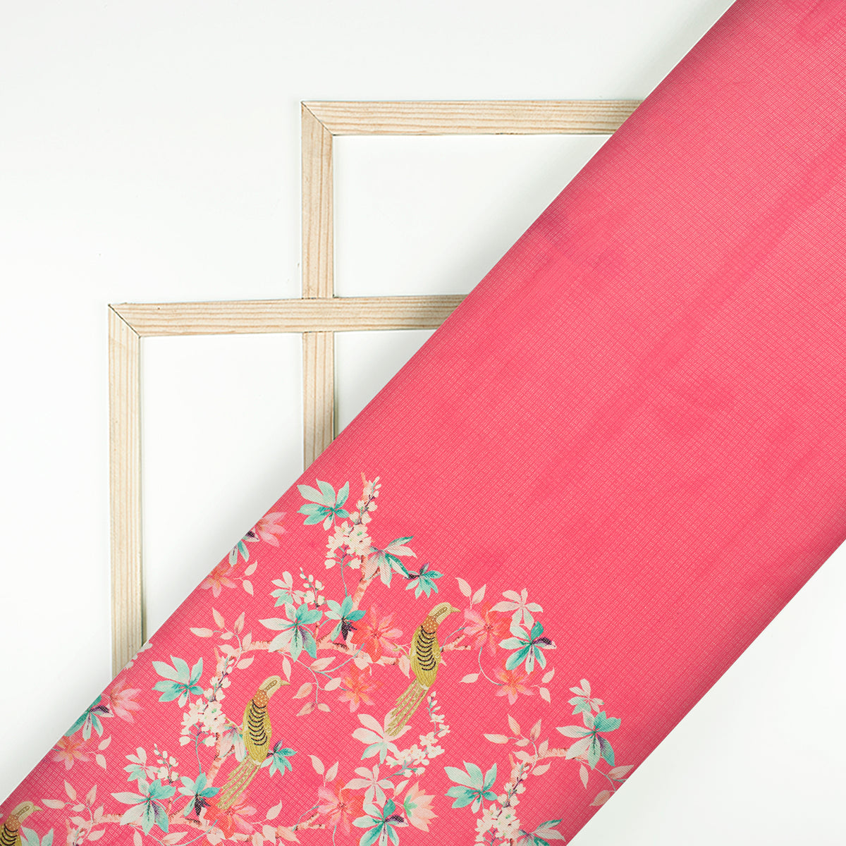 Hot Pink Floral Daman Digital Print Kota Doria Fabric