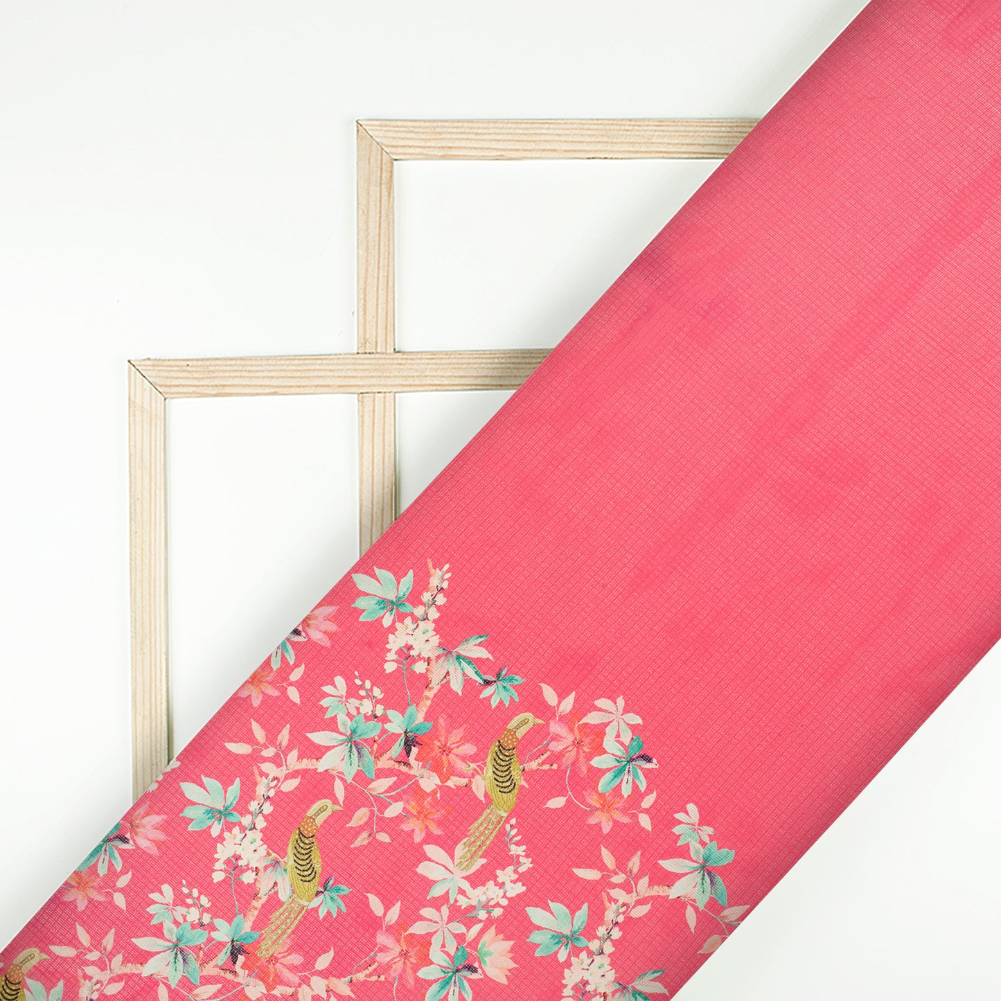 Hot Pink Floral Daman Digital Print Kota Doria Fabric