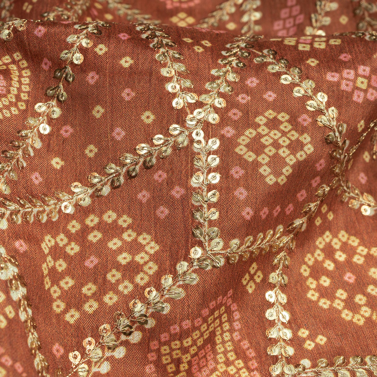 Exclusive Bandhanii Position Print On Sequins Embroidery Chinnon Chiffon Fabric